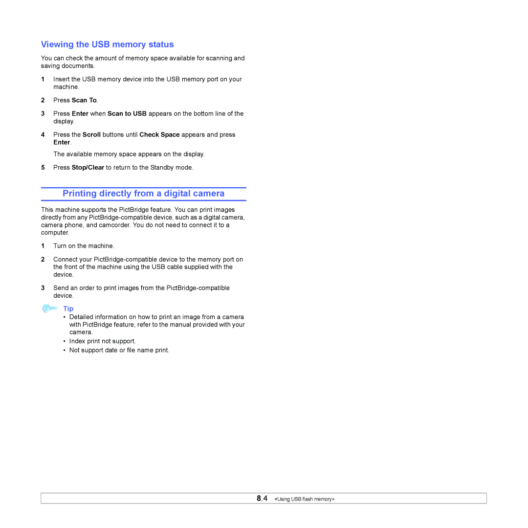 Xerox 6110MFP manual Printing directly from a digital camera, Viewing the USB memory status 