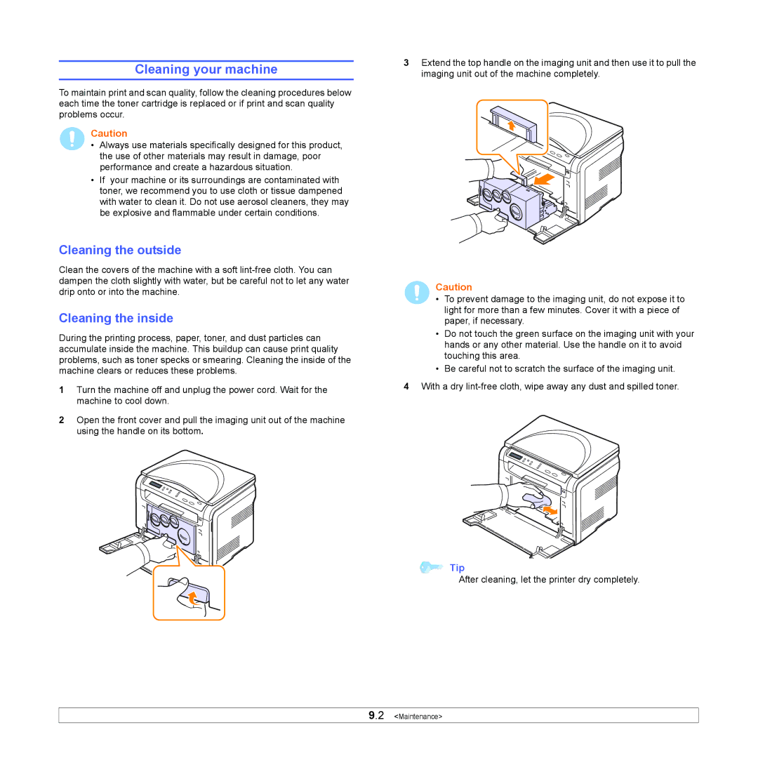 Xerox 6110MFP manual Cleaning your machine, Cleaning the outside, Cleaning the inside 