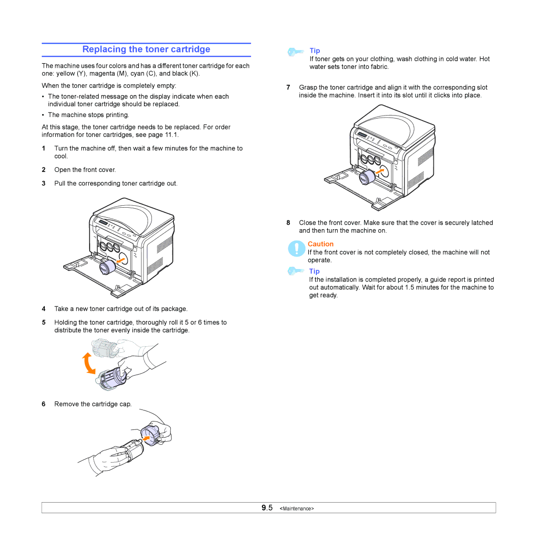 Xerox 6110MFP manual Replacing the toner cartridge 