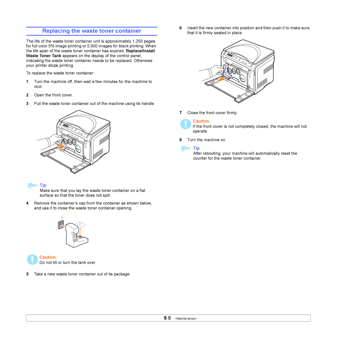 Xerox 6110MFP manual Replacing the waste toner container 