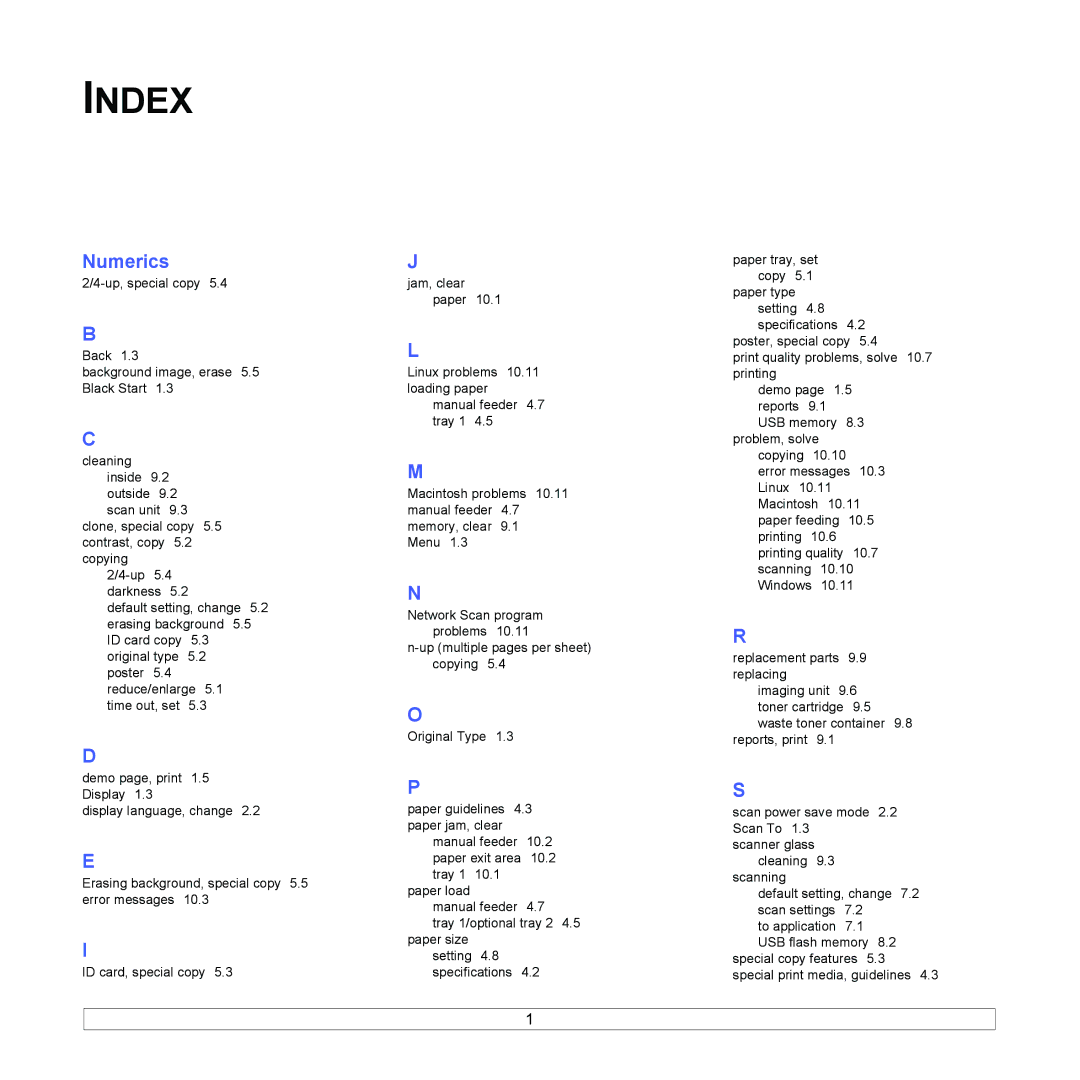 Xerox 6110MFP manual Index, Numerics 