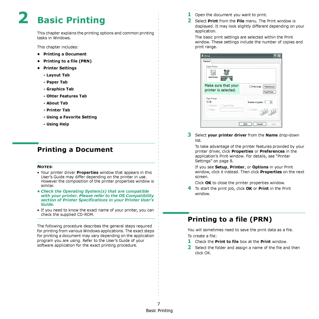 Xerox 6110MFP manual Printing a Document, Printing to a file PRN, Select your printer driver from the Name drop-down list 