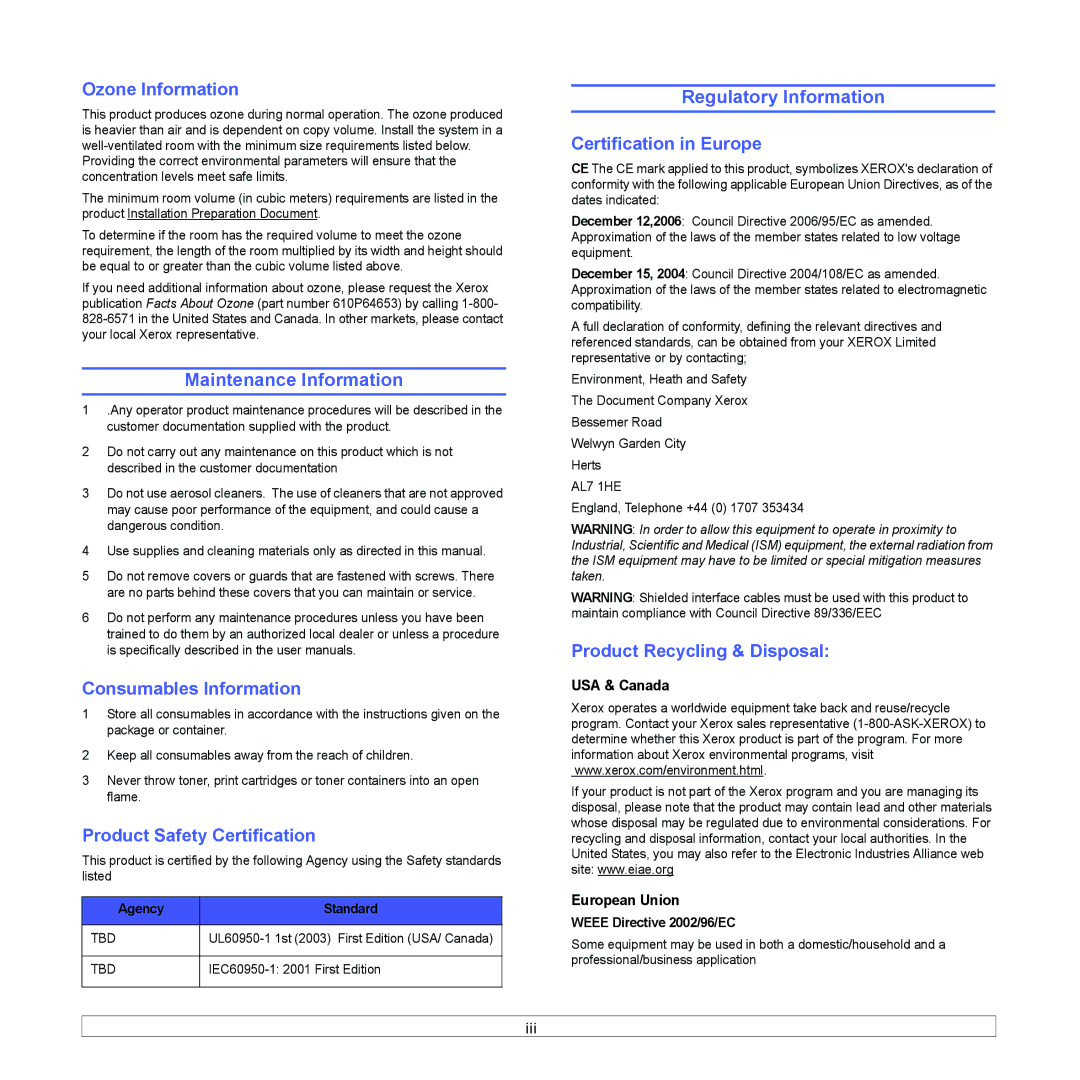 Xerox 6110MFP manual Maintenance Information, Regulatory Information 