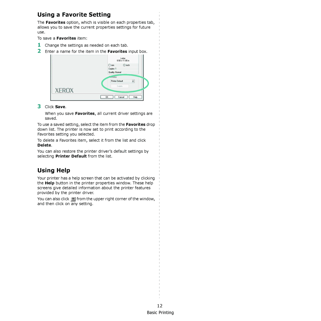 Xerox 6110MFP manual Using a Favorite Setting, Using Help 