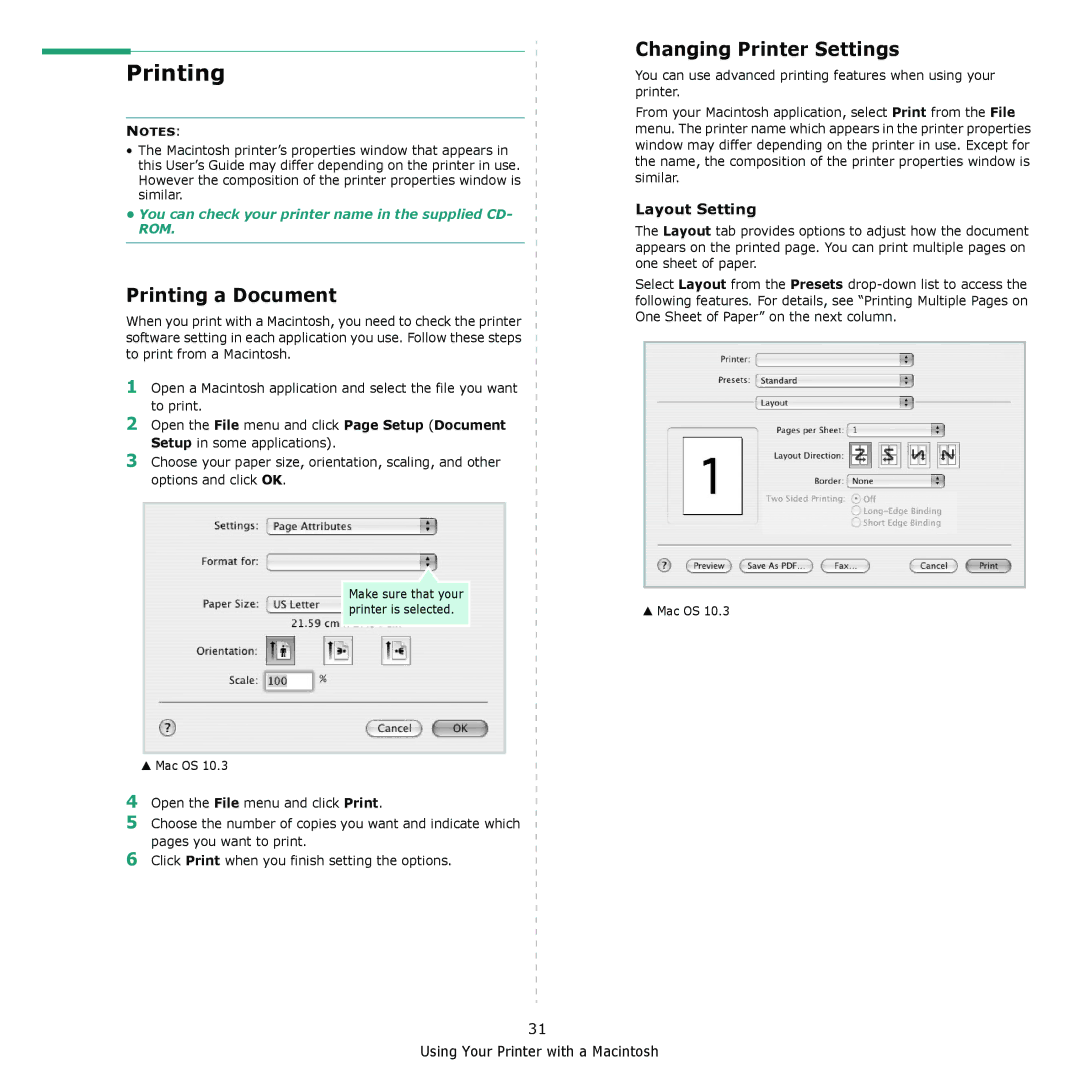 Xerox 6110MFP manual Printing a Document, Changing Printer Settings, Layout Setting 