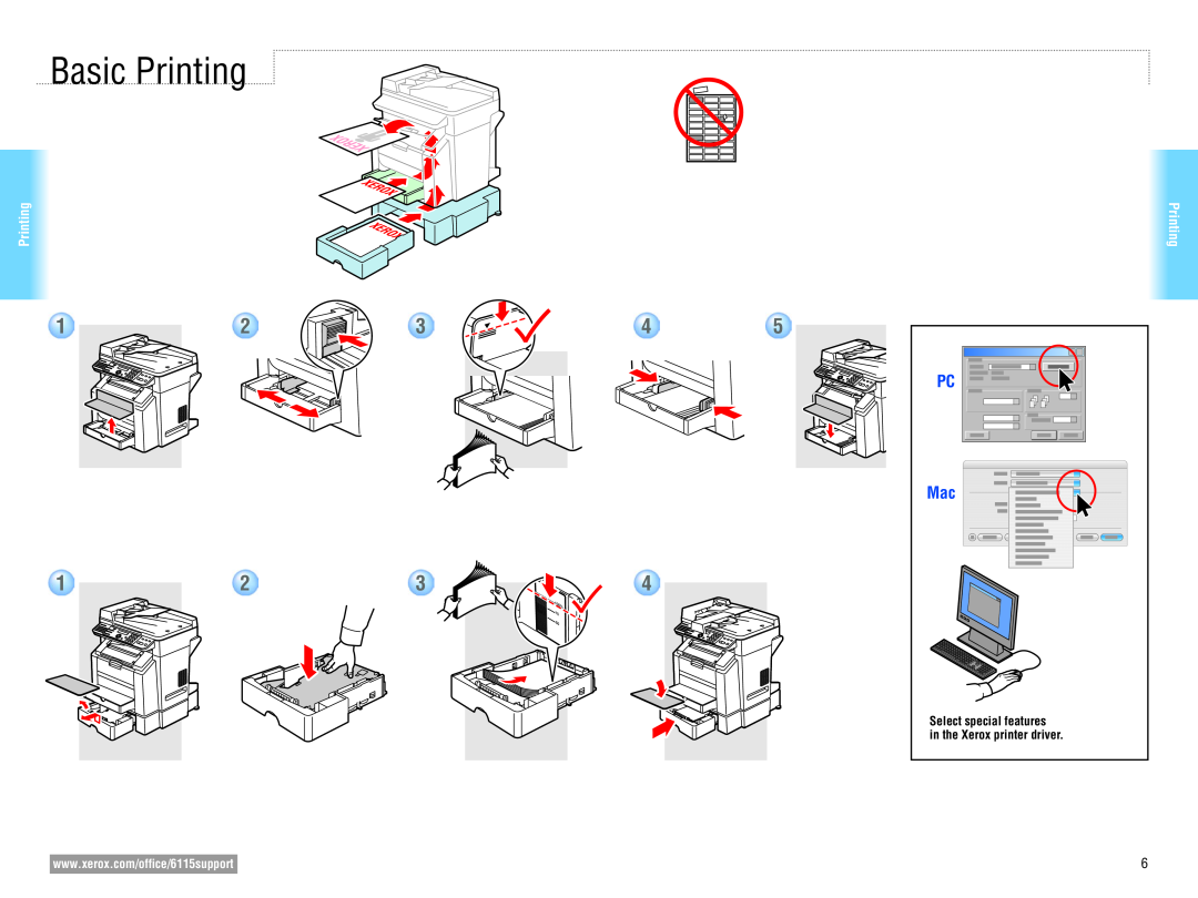Xerox 6115MFP user manual Basic Printing, Select special features, in the Xerox printer driver 