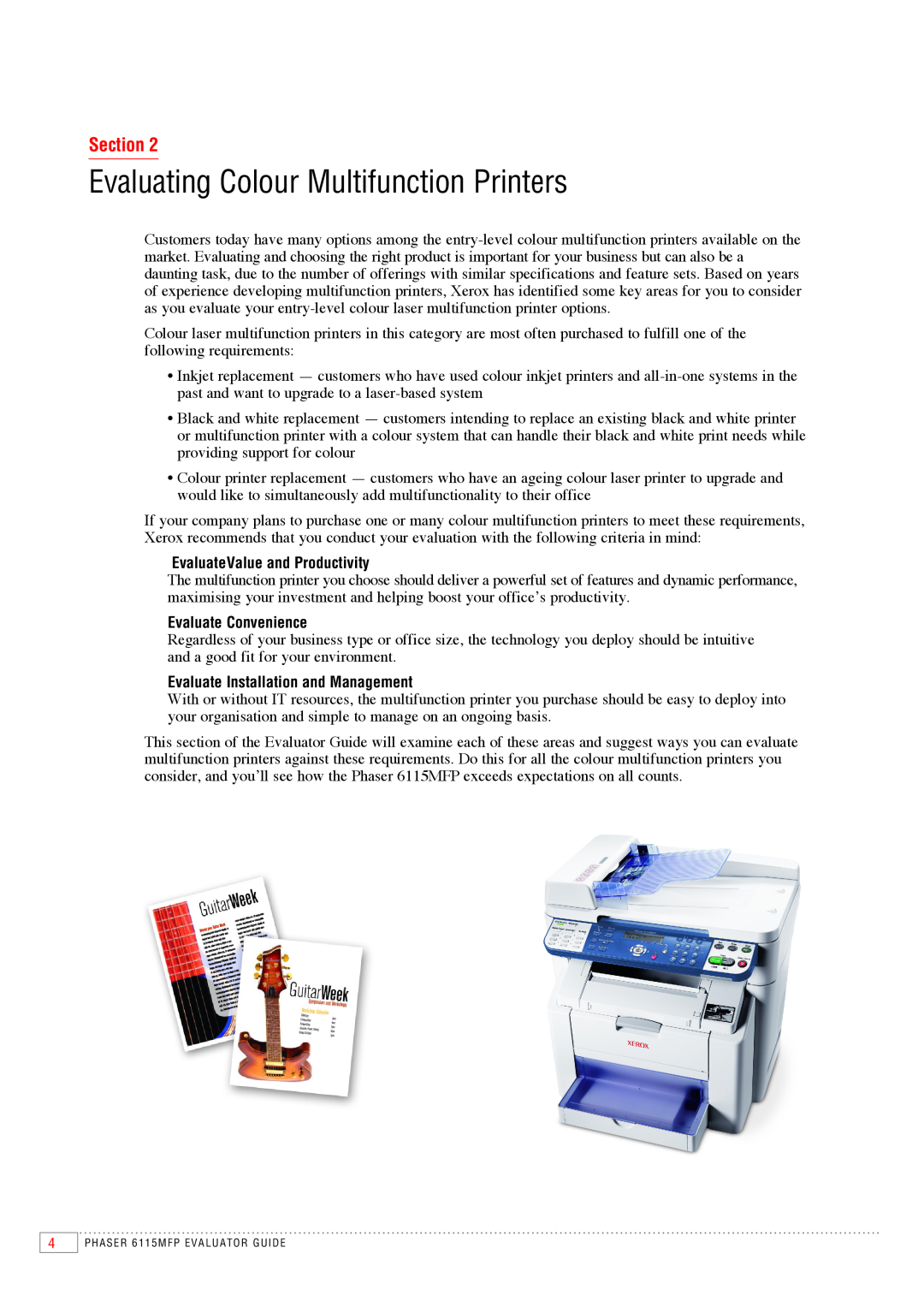 Xerox 6115MFP manual Evaluating Colour Multifunction Printers, Section 