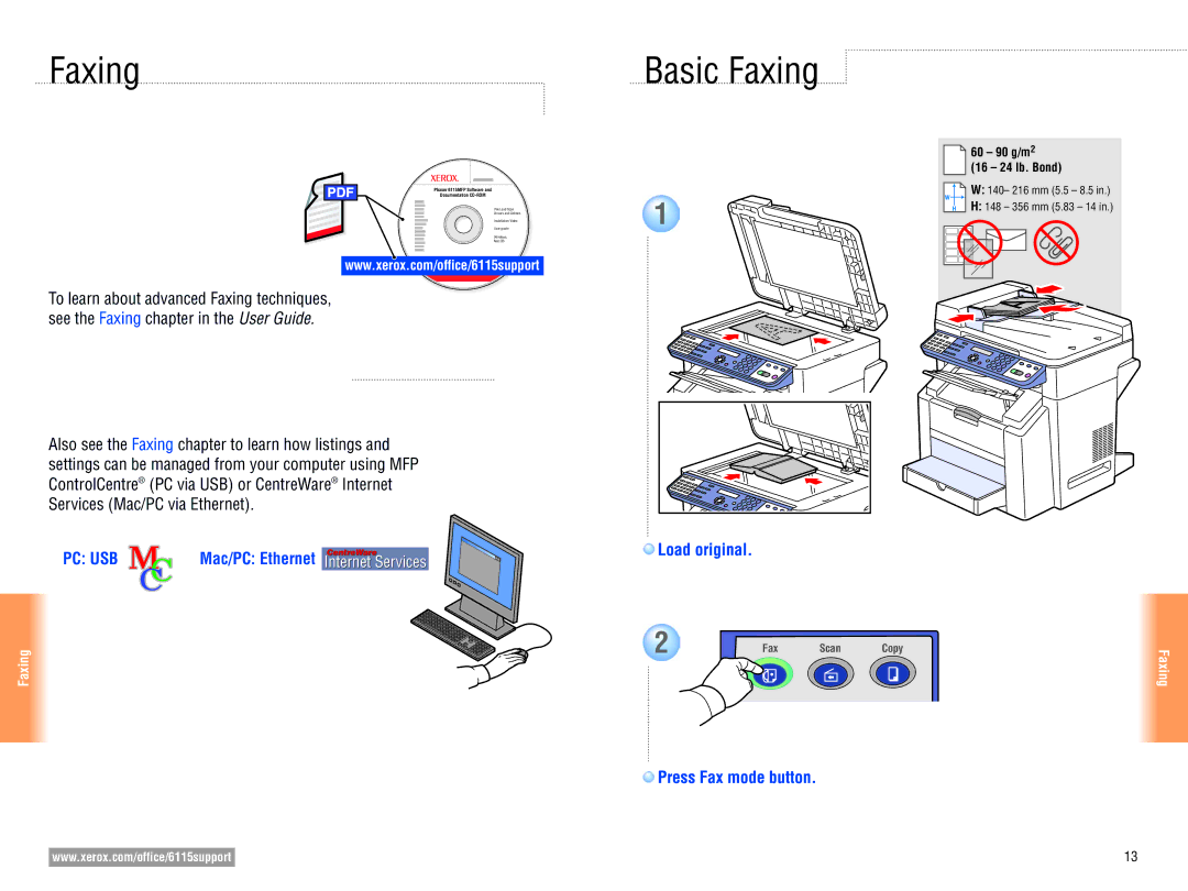 Xerox 6115MFP user manual Basic Faxing, Press Fax mode button 