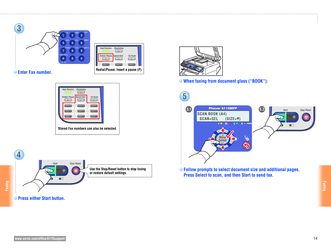 Xerox 6115MFP user manual Enter Fax number, When faxing from document glass Book, Press either Start button 