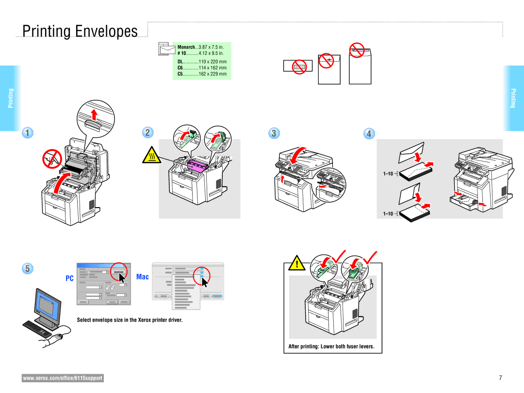 Xerox 6115MFP user manual Printing Envelopes 