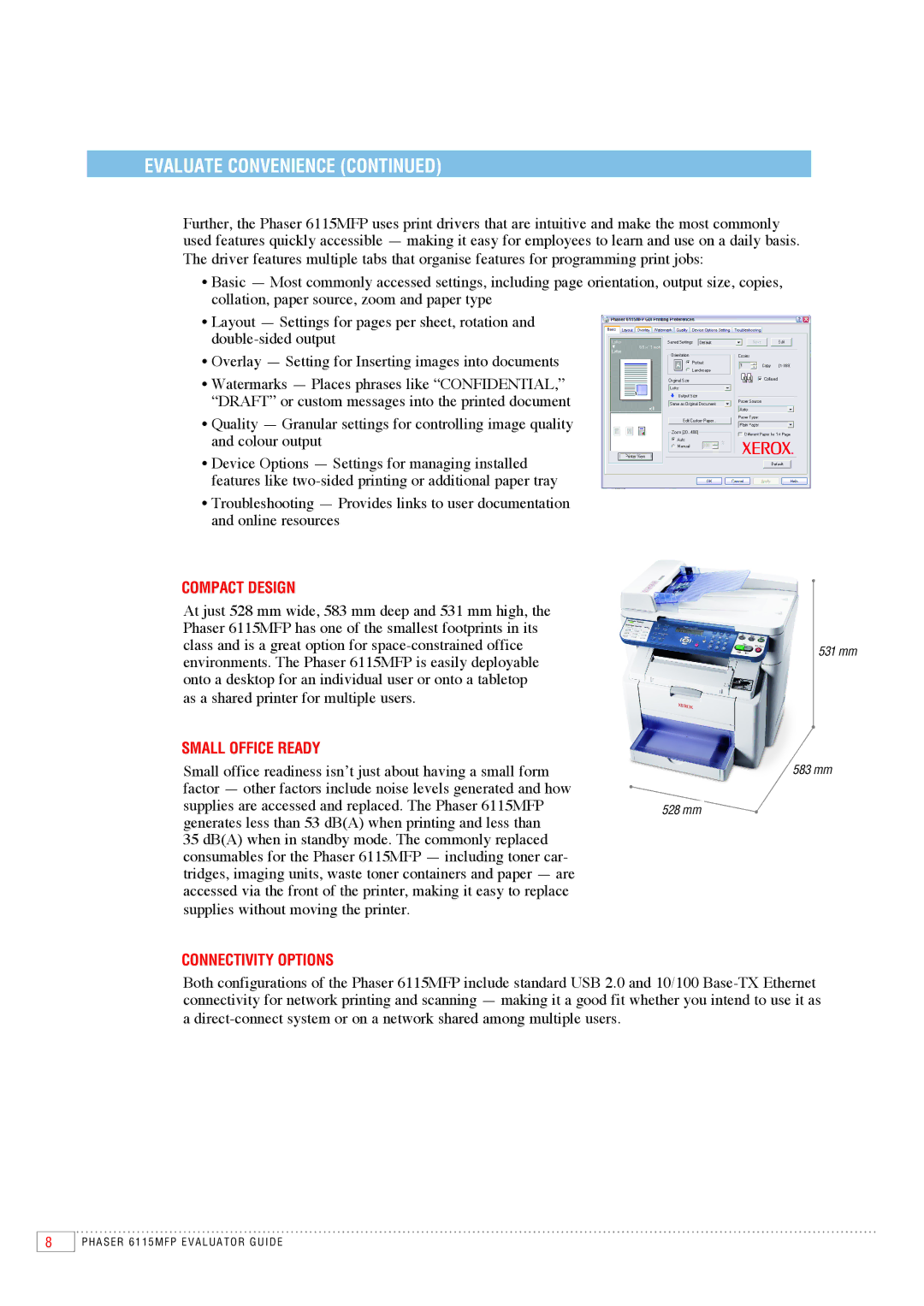 Xerox 6115MFP manual Compact Design, Small Office Ready, Connectivity Options 