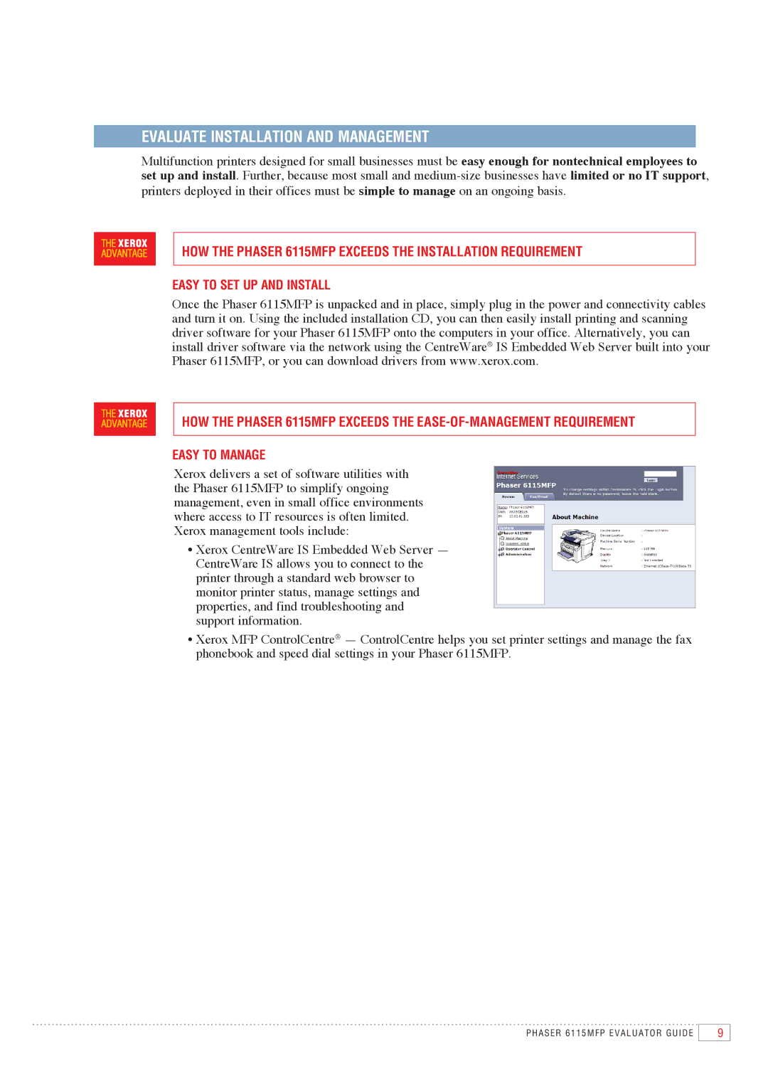 Xerox 6115MFP manual Easy to Set up and Install, Easy to Manage 