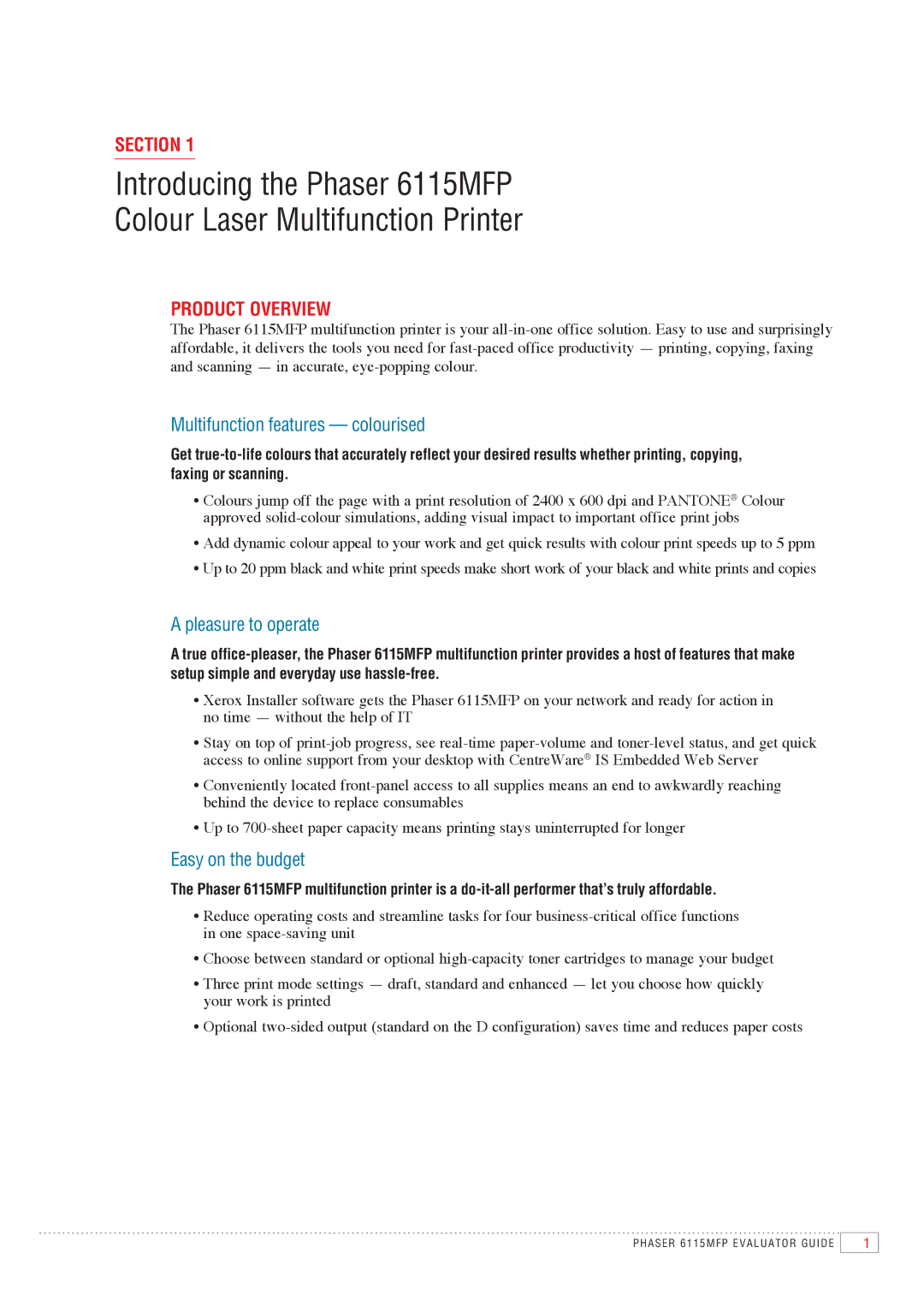 Xerox 6115MFP manual Section, Product Overview 