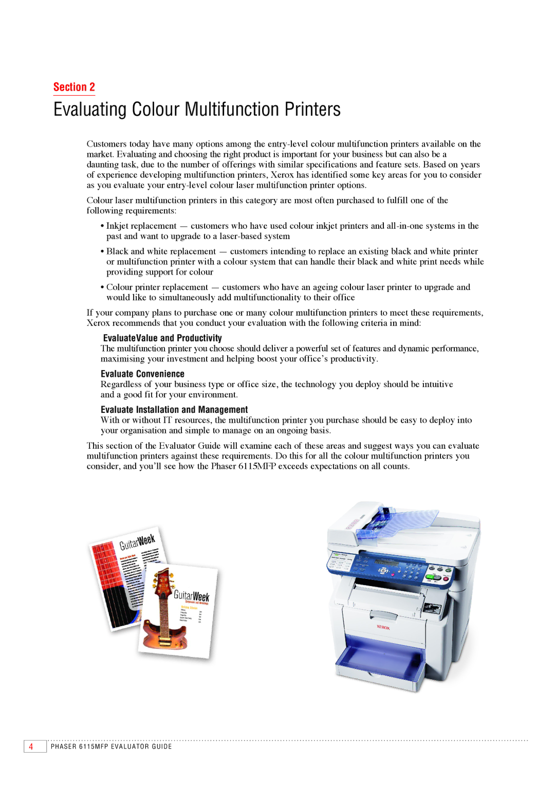 Xerox 6115MFP manual Evaluating Colour Multifunction Printers 