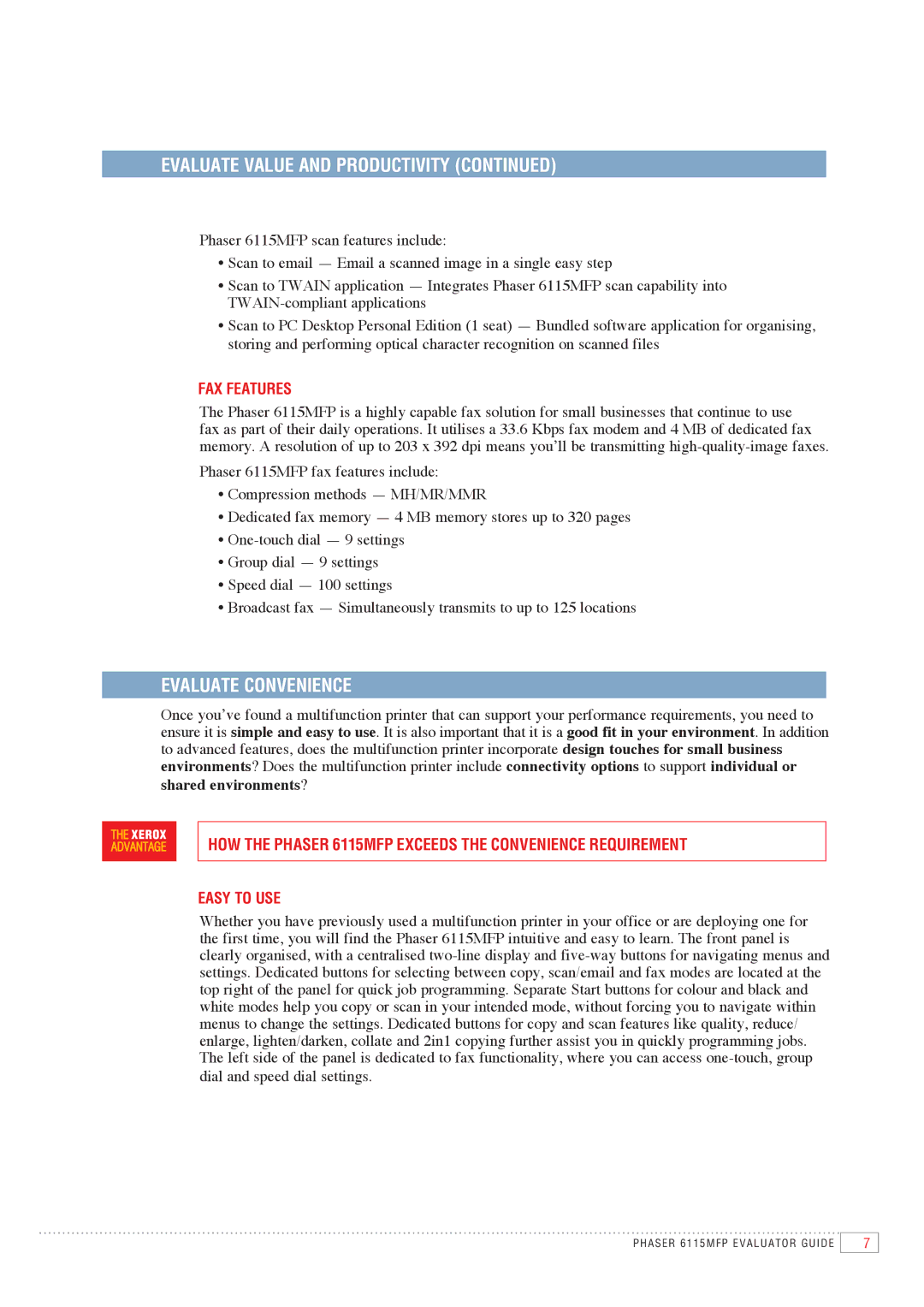 Xerox 6115MFP manual Fax Features, Easy to Use 