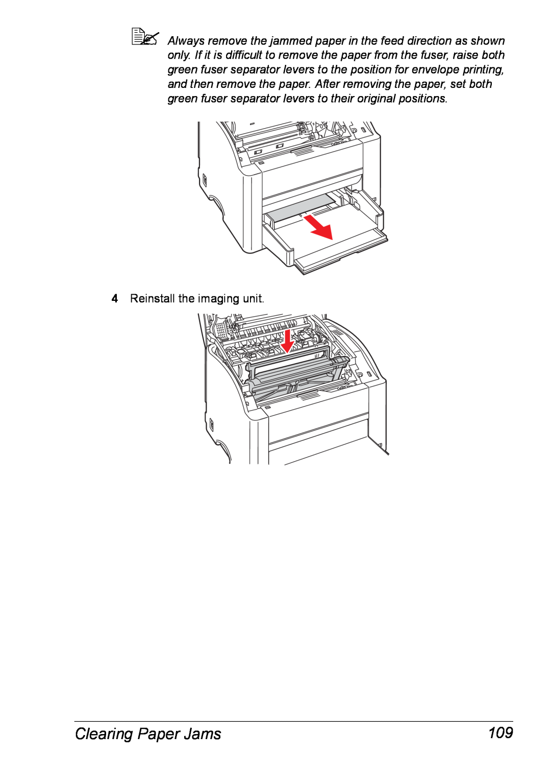 Xerox 6120 manual Clearing Paper Jams, Reinstall the imaging unit 