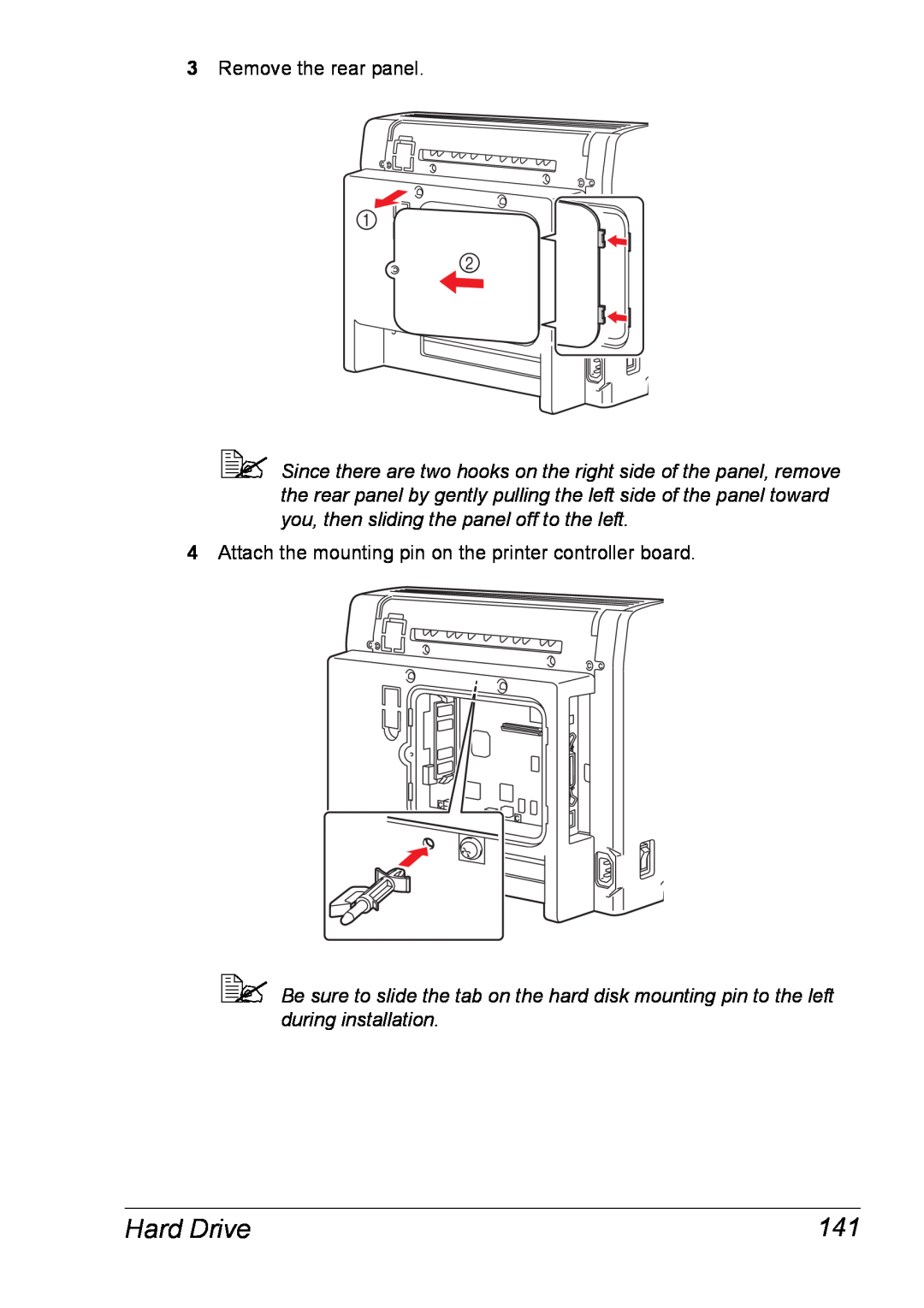 Xerox 6120 manual Hard Drive, Remove the rear panel, Attach the mounting pin on the printer controller board 
