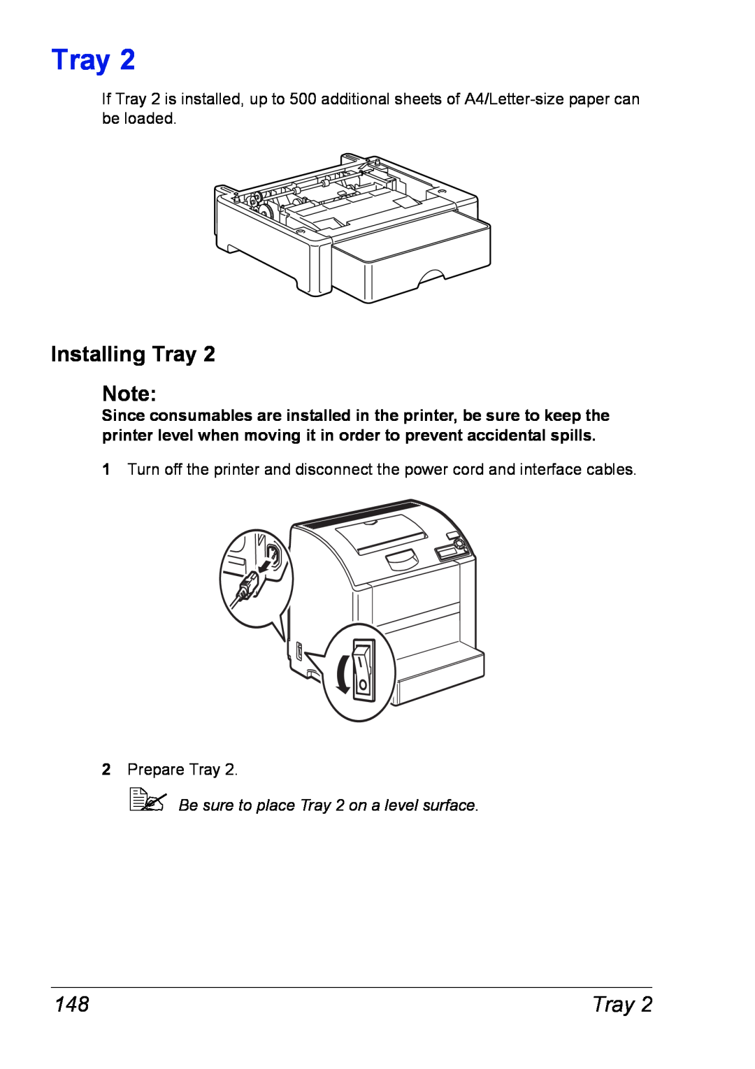Xerox 6120 manual Installing Tray,  Be sure to place Tray 2 on a level surface 
