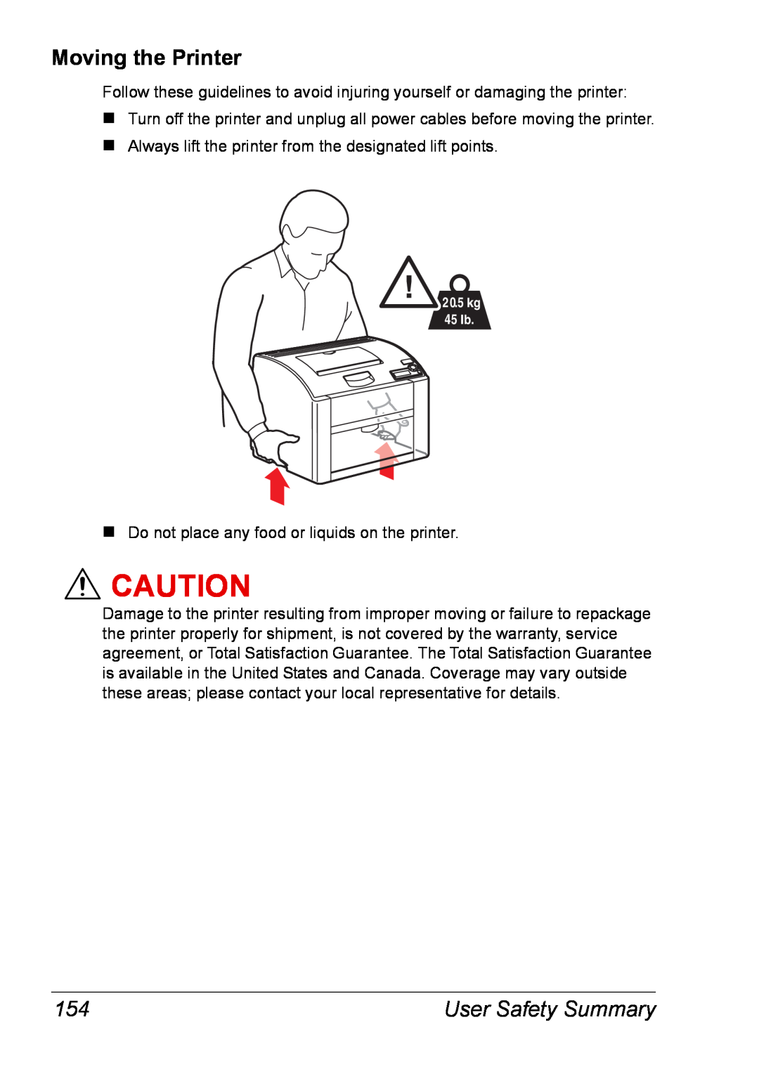 Xerox 6120 manual Moving the Printer, User Safety Summary 