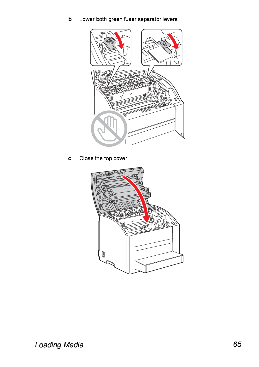 Xerox 6120 manual Loading Media, b Lower both green fuser separator levers c Close the top cover 