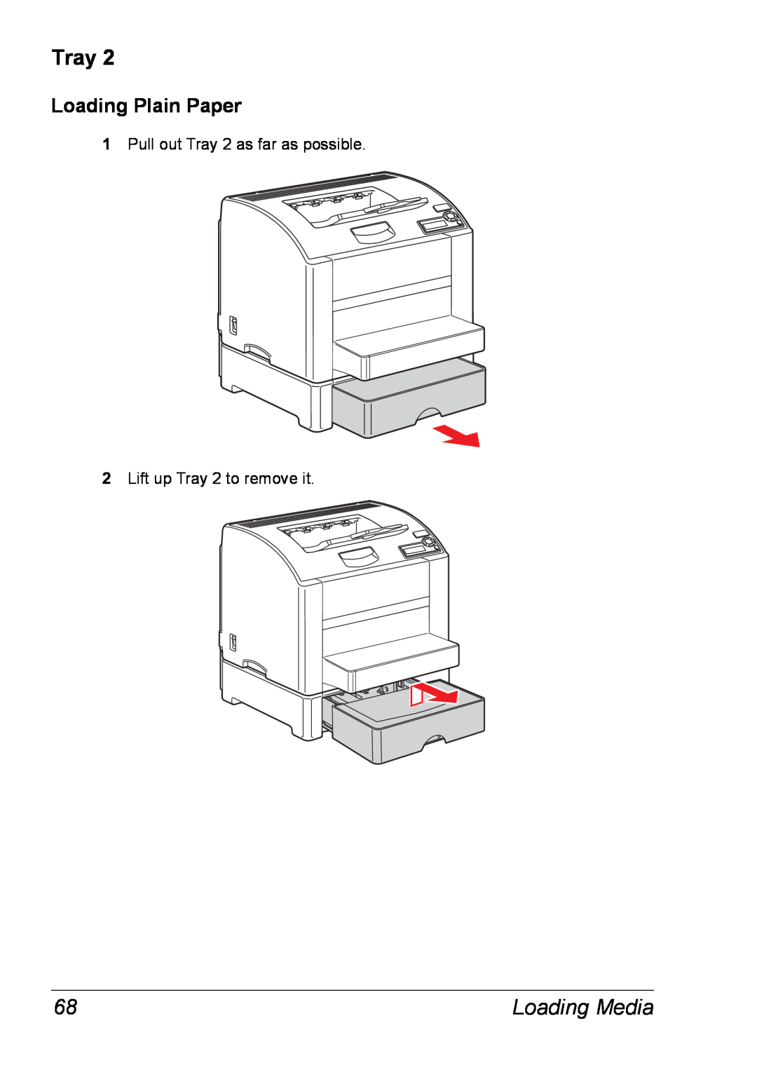 Xerox 6120 manual Loading Plain Paper, Loading Media, Pull out Tray 2 as far as possible 2 Lift up Tray 2 to remove it 
