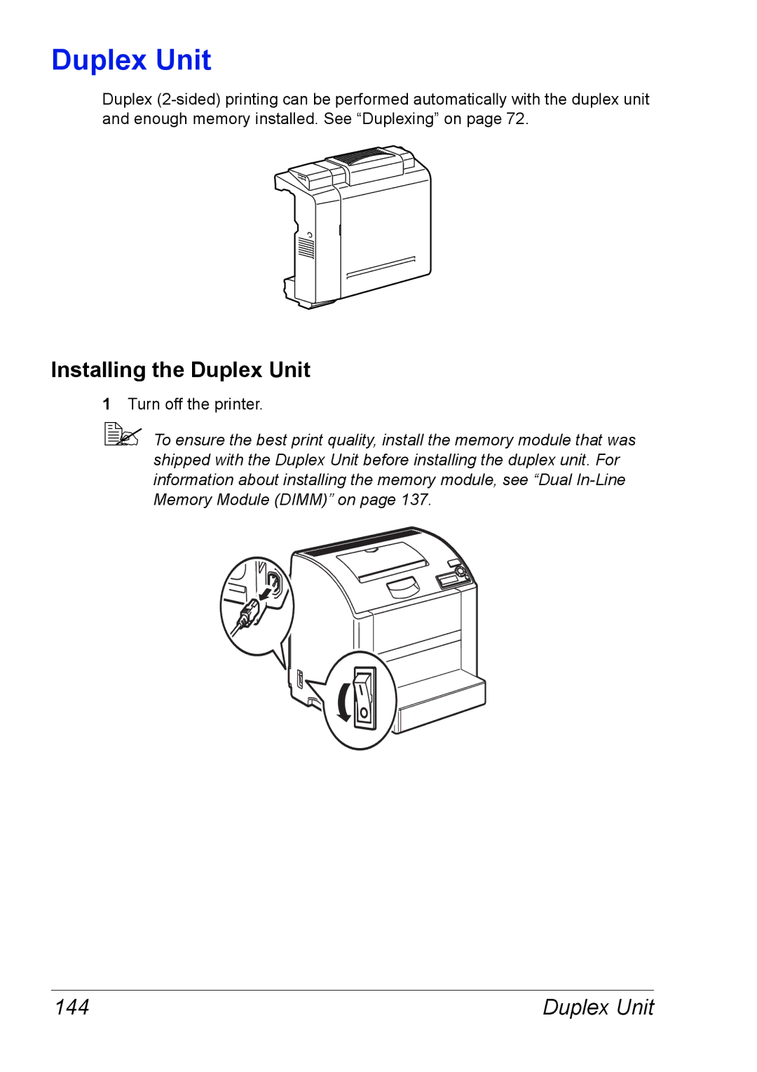 Xerox 6120 manual Installing the Duplex Unit, 144 