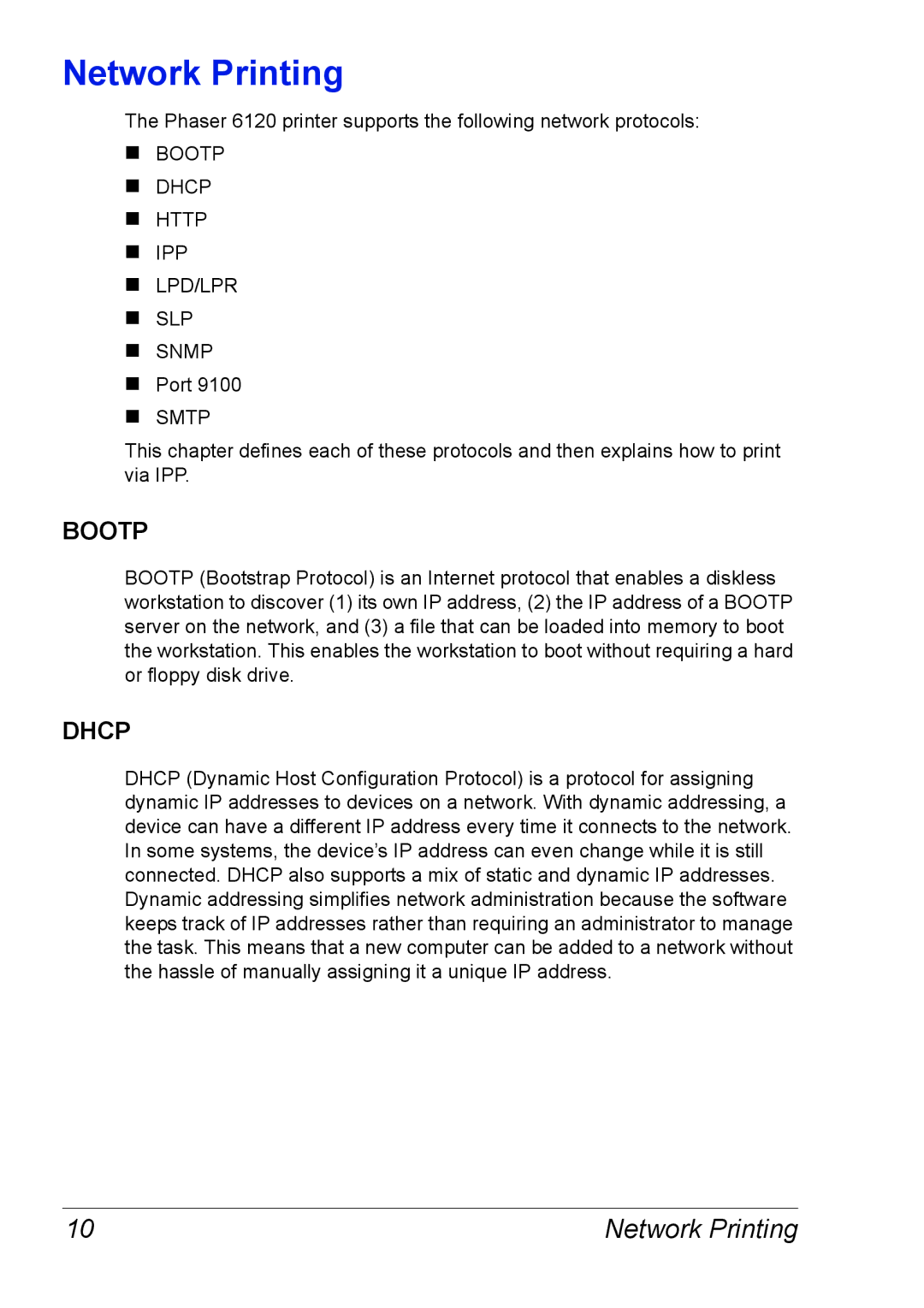 Xerox 6120 manual Network Printing 