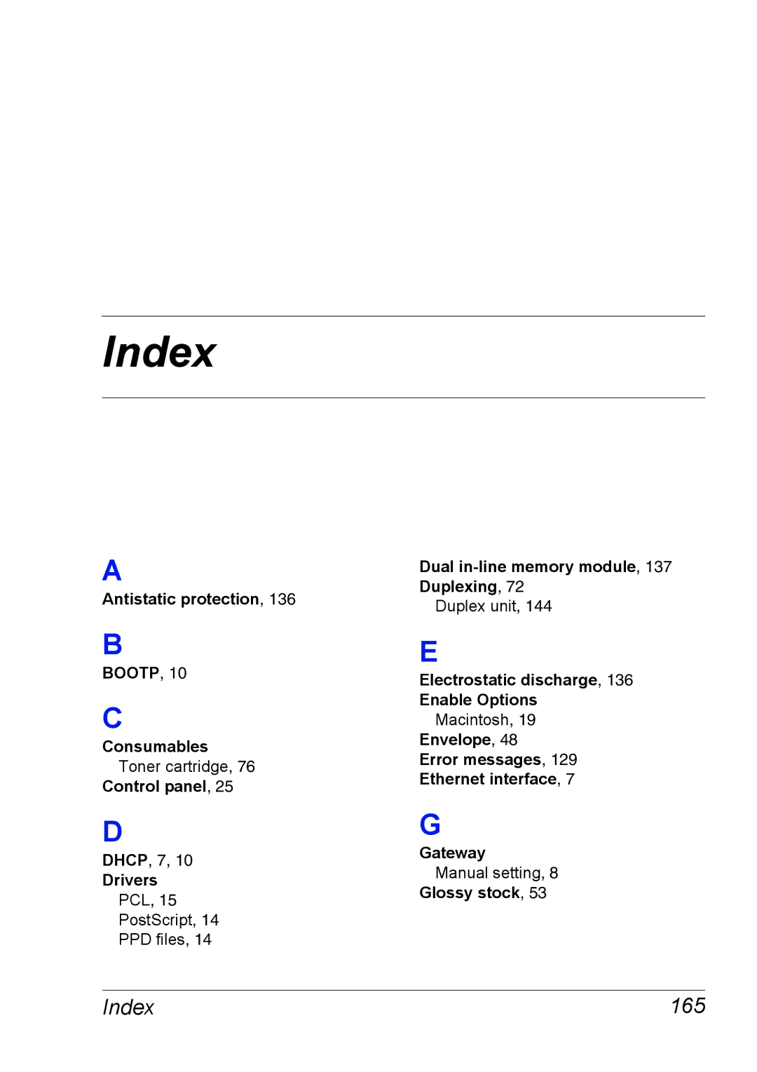 Xerox 6120 manual Index 165 