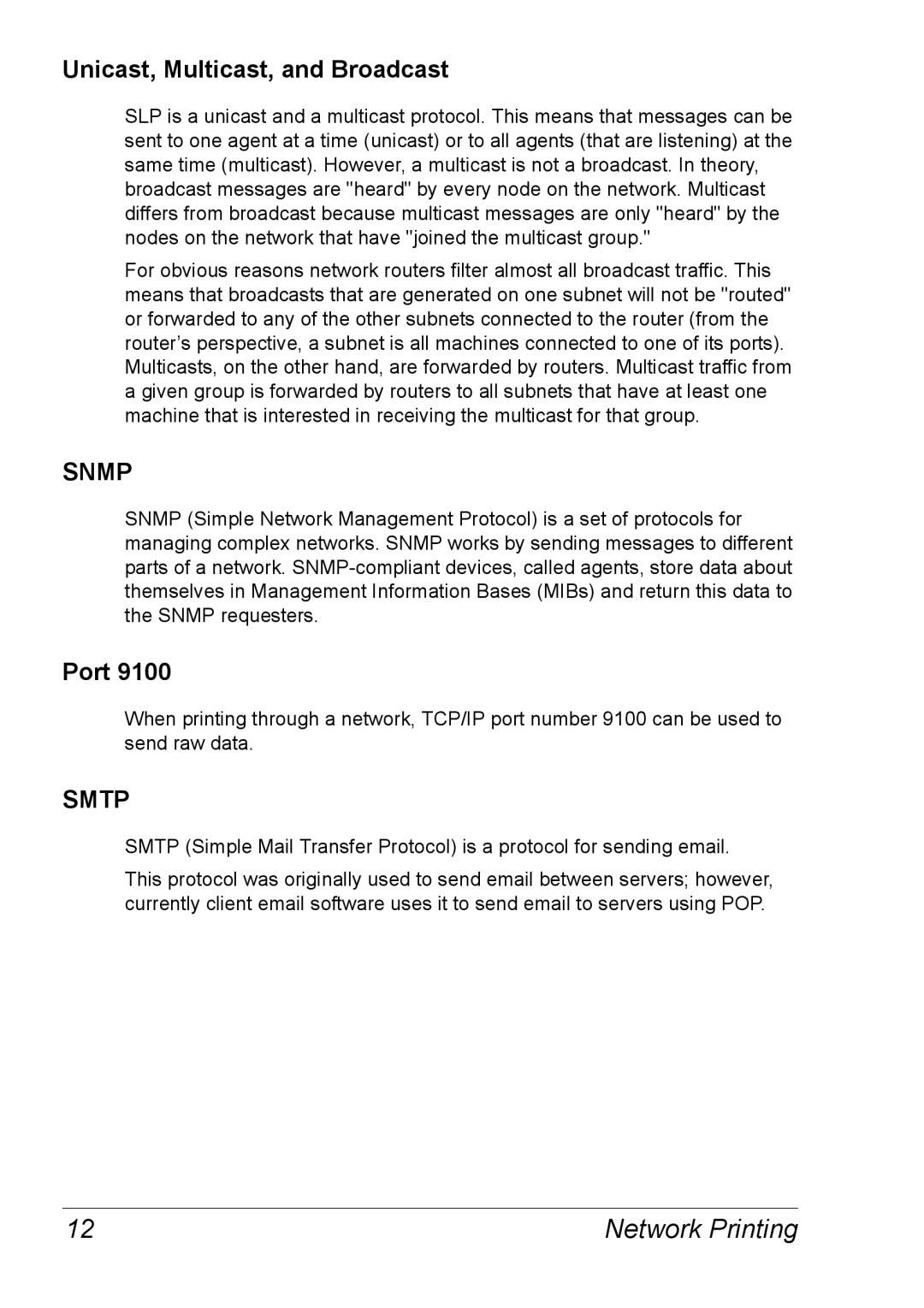 Xerox 6120 manual Unicast, Multicast, and Broadcast, Port 