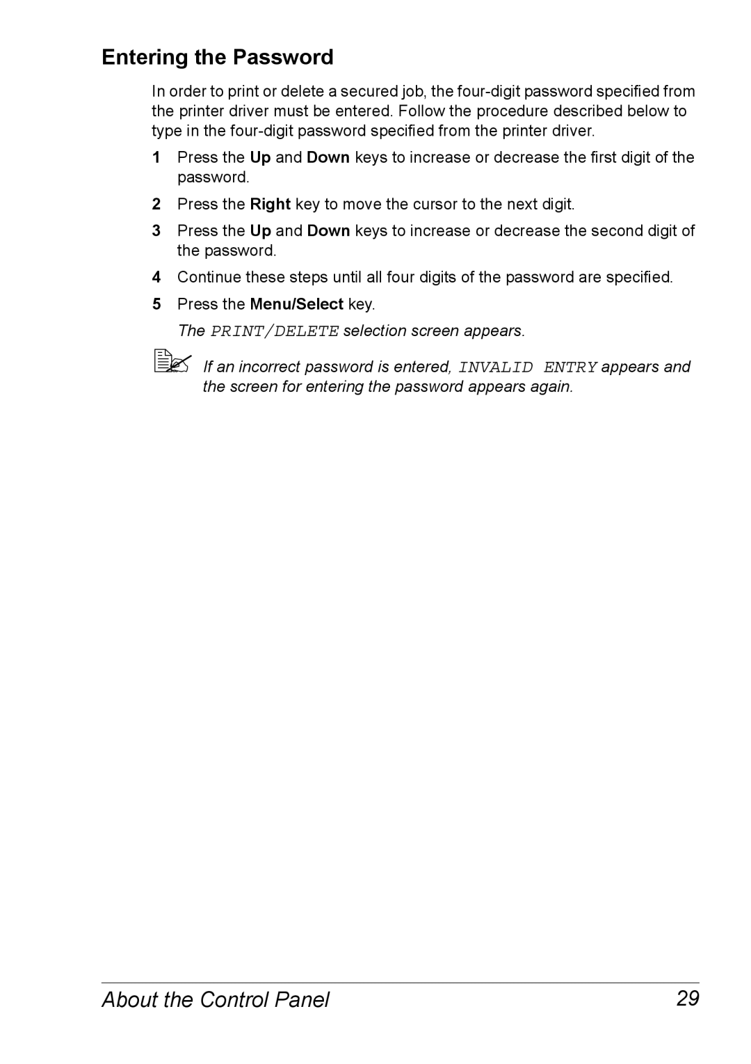 Xerox 6120 manual Entering the Password 