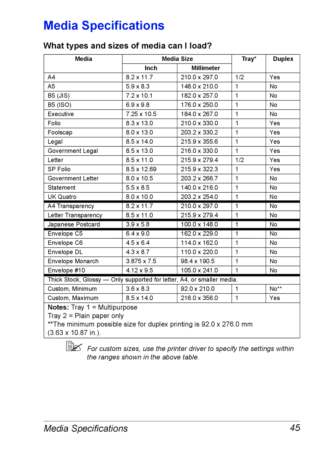 Xerox 6120 manual Media Specifications, What types and sizes of media can I load? 