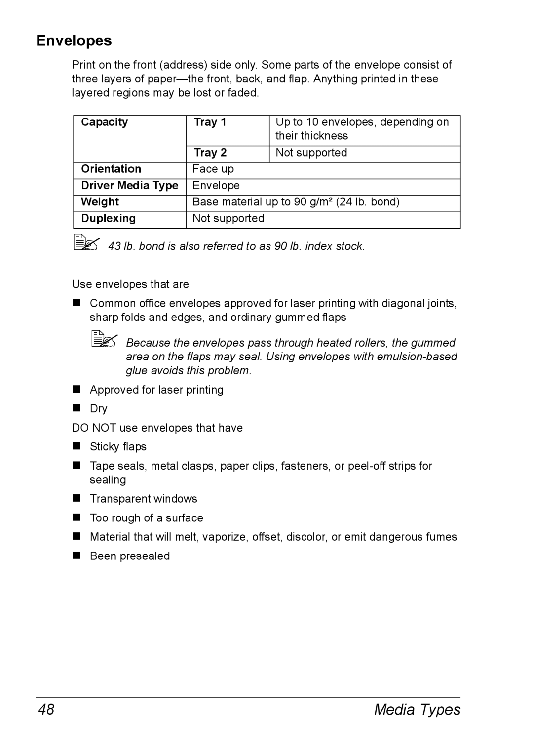 Xerox 6120 manual Envelopes 