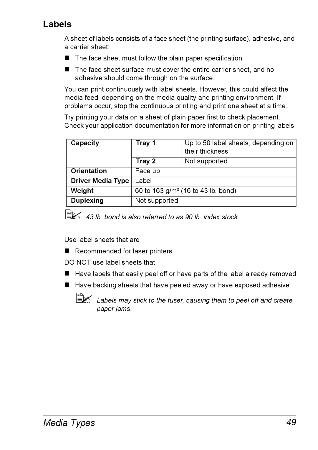 Xerox 6120 manual Labels, Capacity Tray 