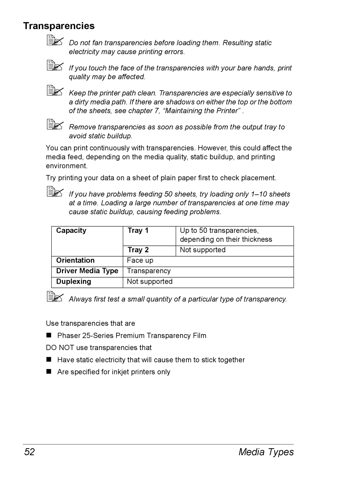 Xerox 6120 manual Transparencies 