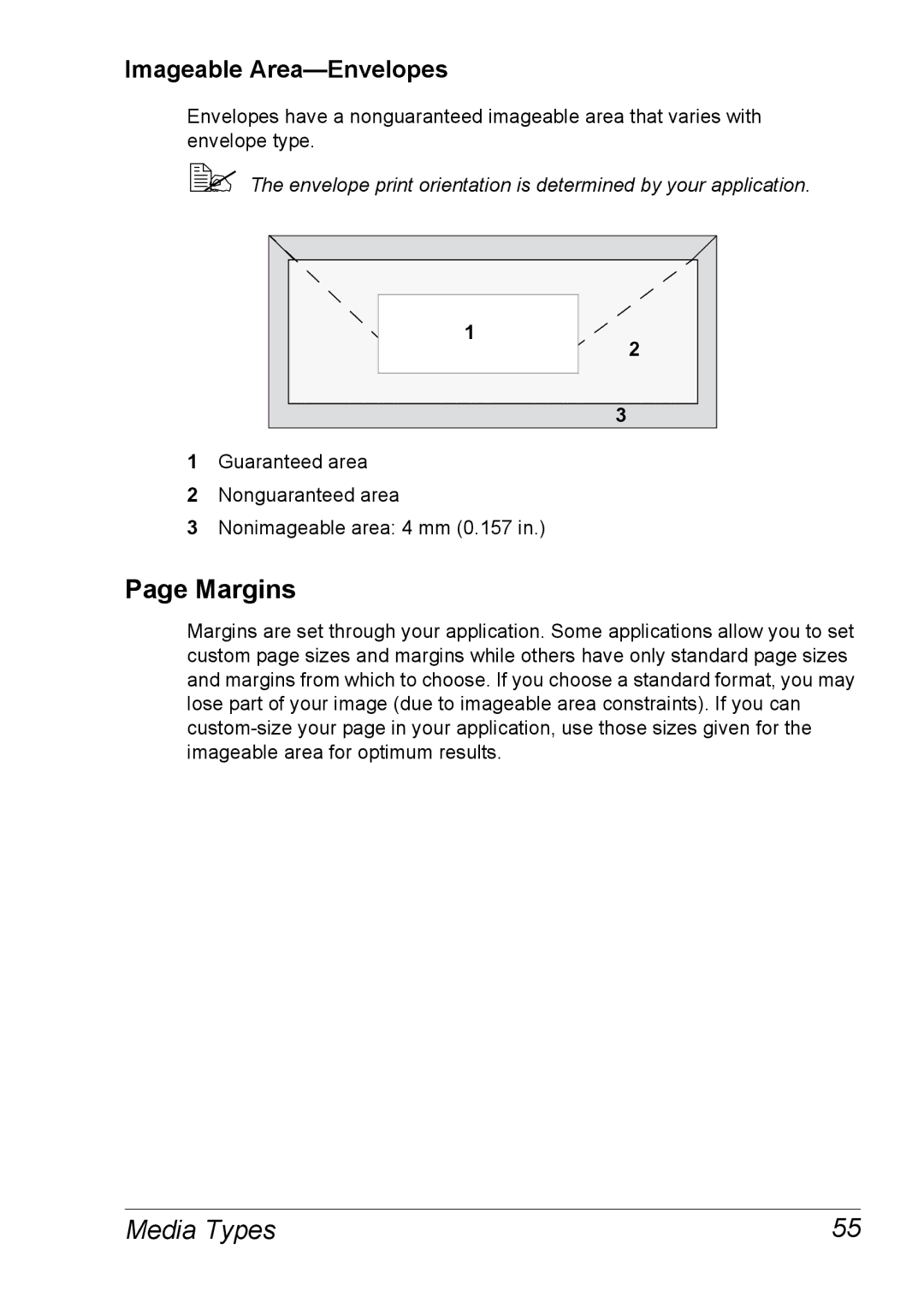 Xerox 6120 manual Margins, Imageable Area-Envelopes 