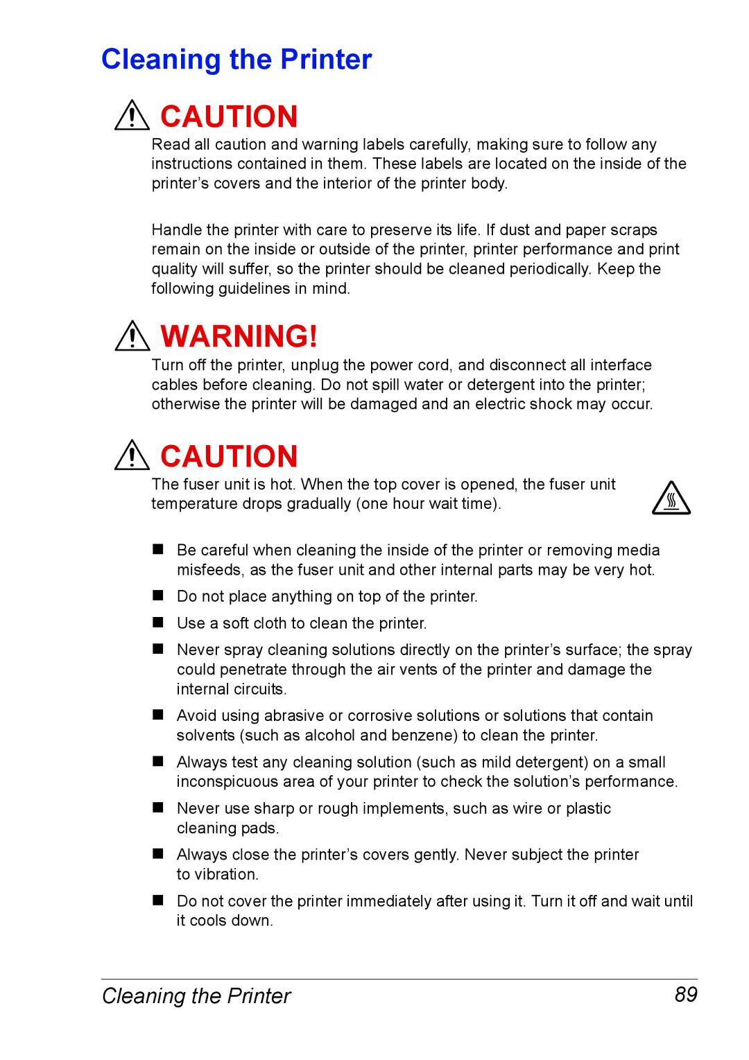 Xerox 6120 manual Cleaning the Printer 