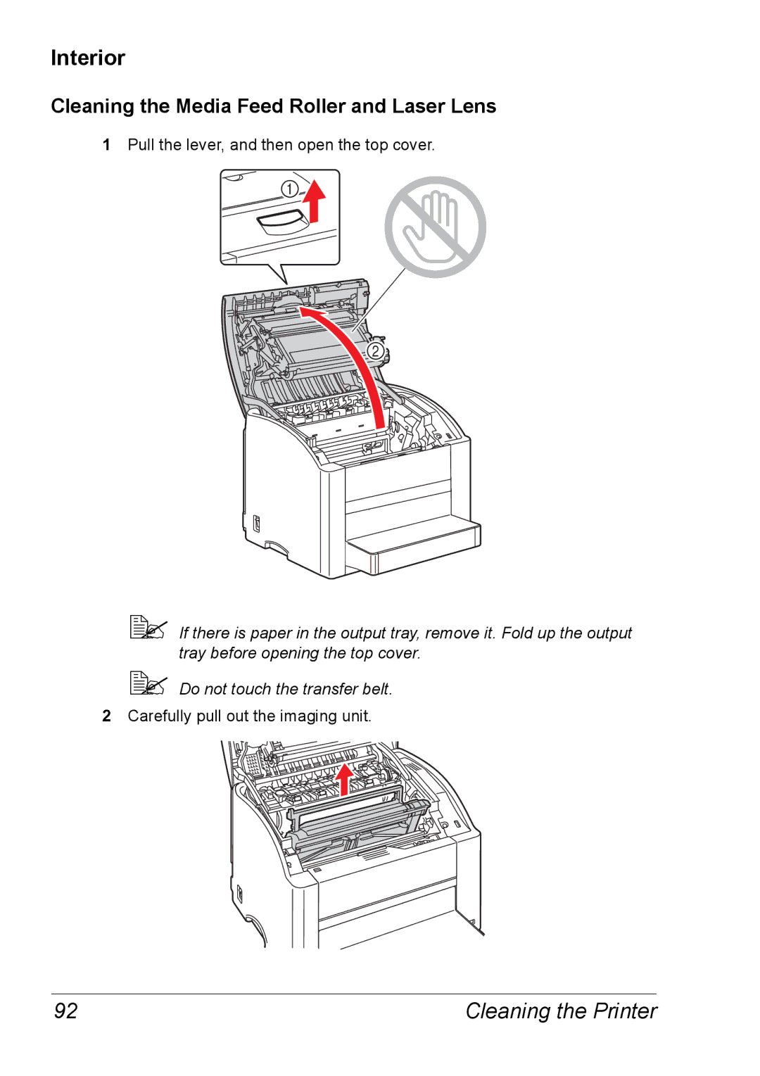 Xerox 6120 manual Interior, Cleaning the Media Feed Roller and Laser Lens 