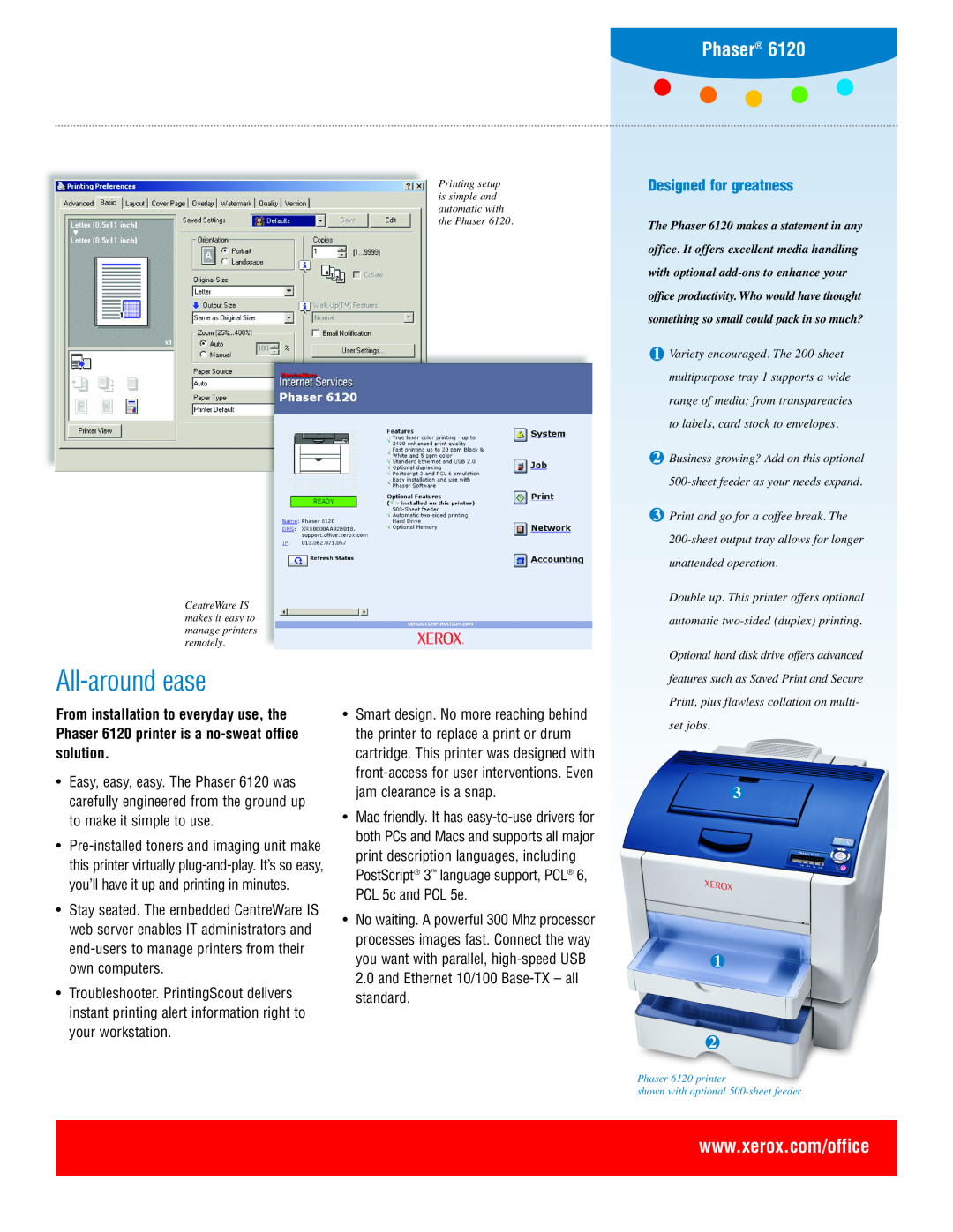 Xerox 6120N manual All-around ease, Phaser, Designed for greatness 