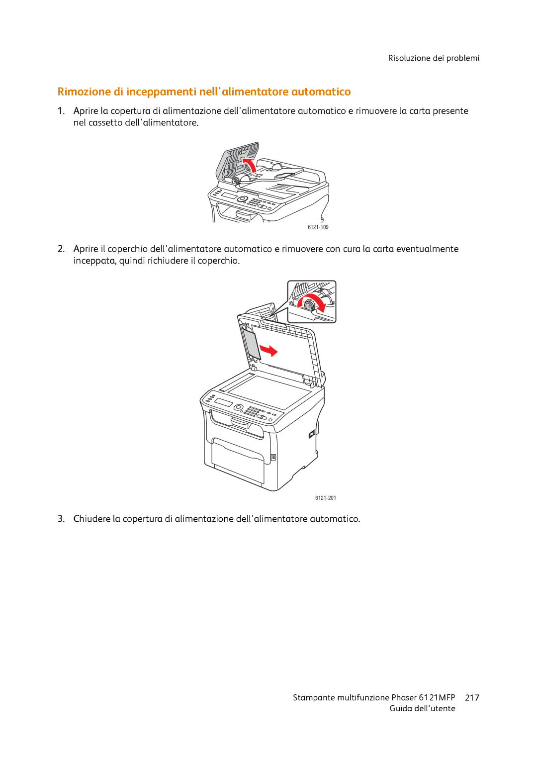 Xerox 6121MFP manual Rimozione di inceppamenti nellalimentatore automatico 