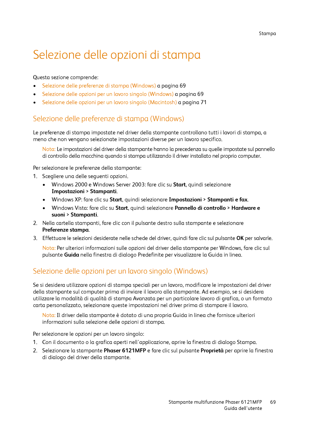 Xerox 6121MFP manual Selezione delle opzioni di stampa, Selezione delle preferenze di stampa Windows 