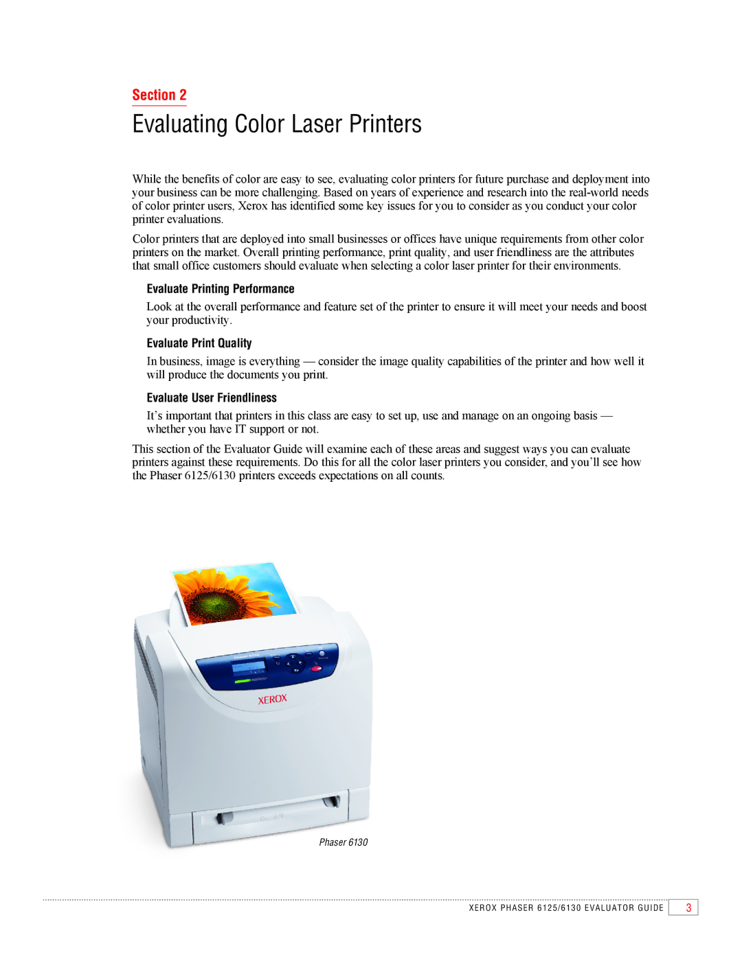 Xerox 6130, 6125 manual Evaluating Color Laser Printers 