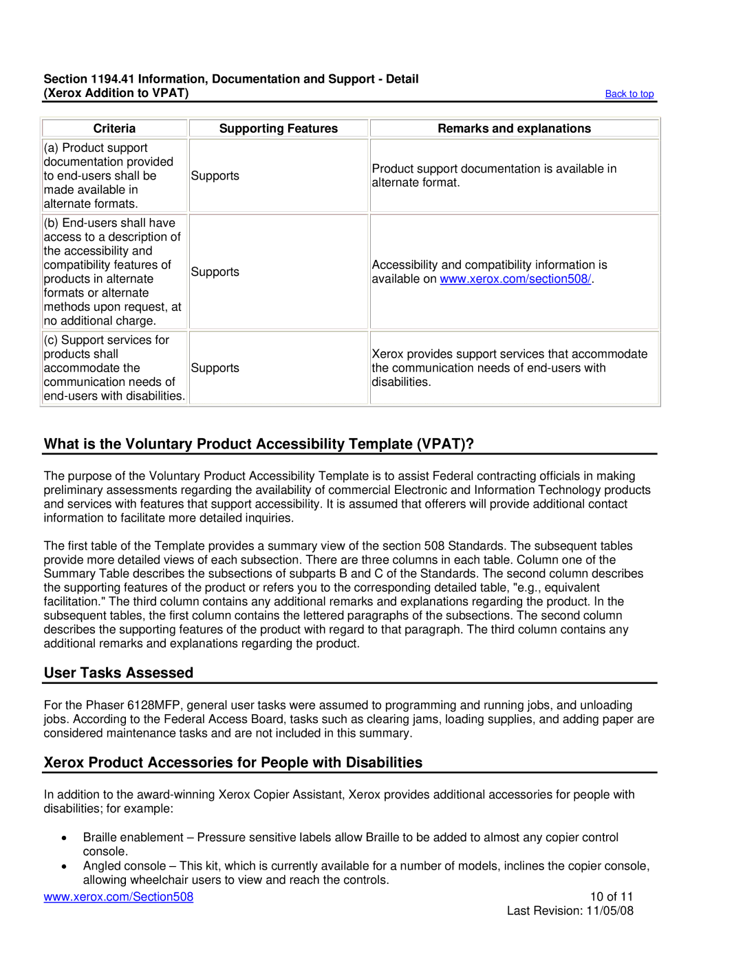 Xerox 6128MFP manual What is the Voluntary Product Accessibility Template VPAT? 