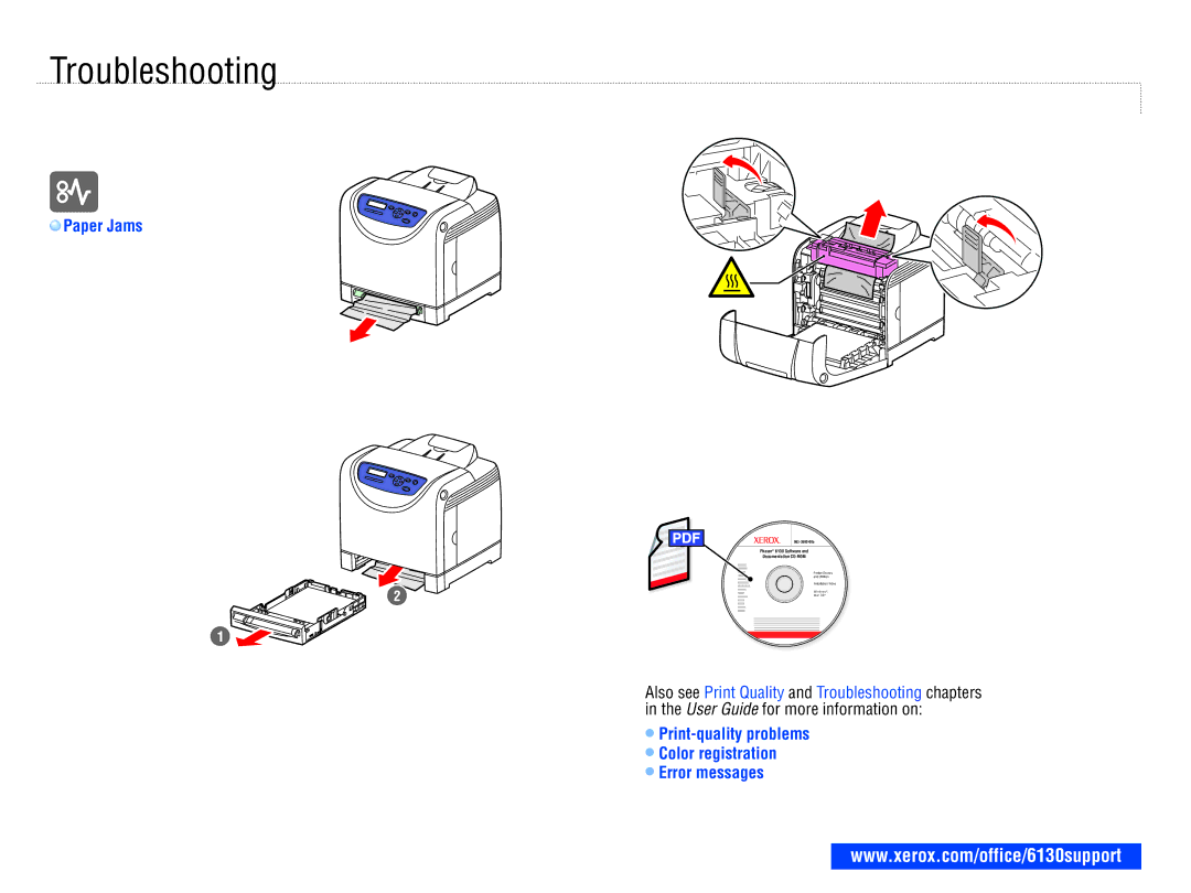 Xerox 6130/N user manual Troubleshooting, Paper Jams 