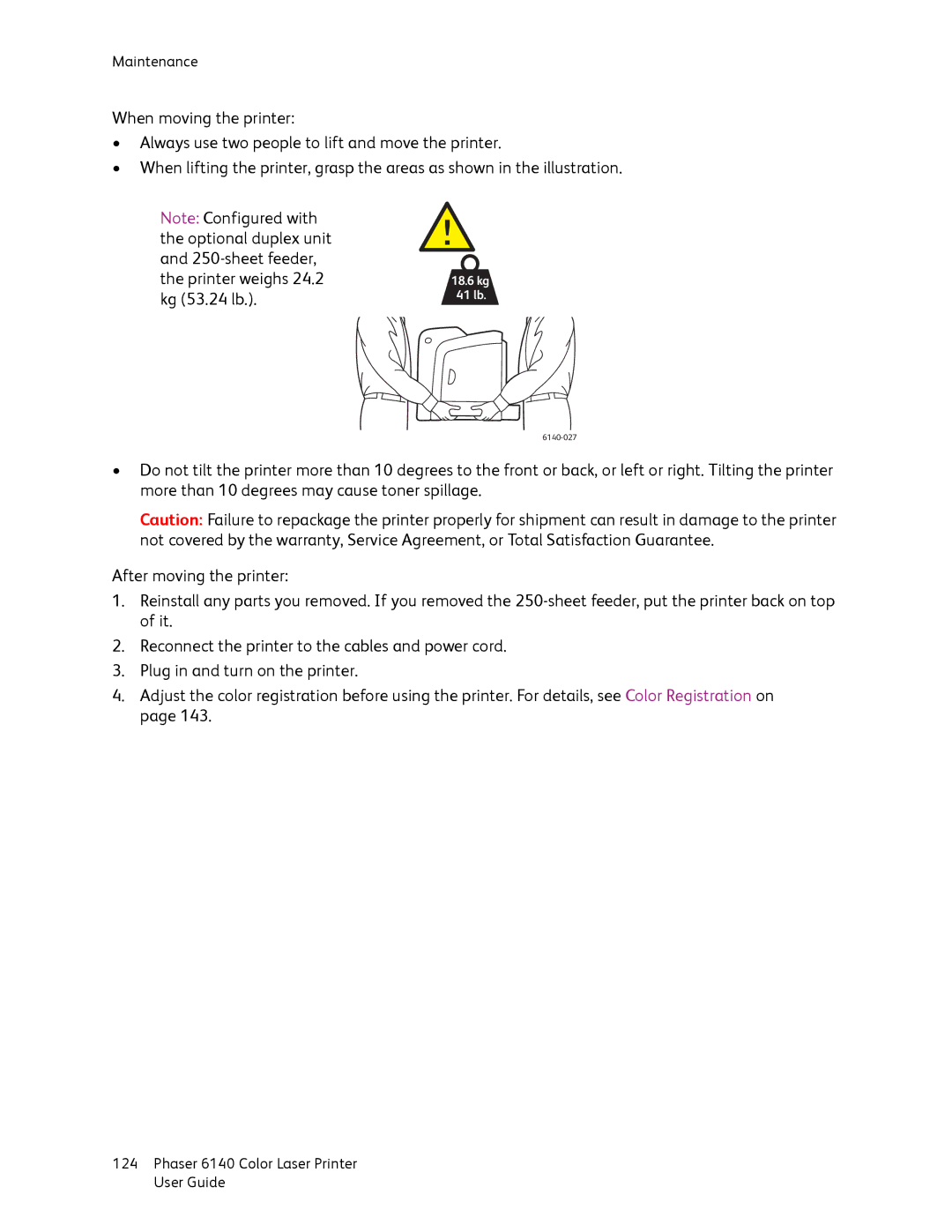 Xerox 6140 manual 18.6 kg 41 lb 