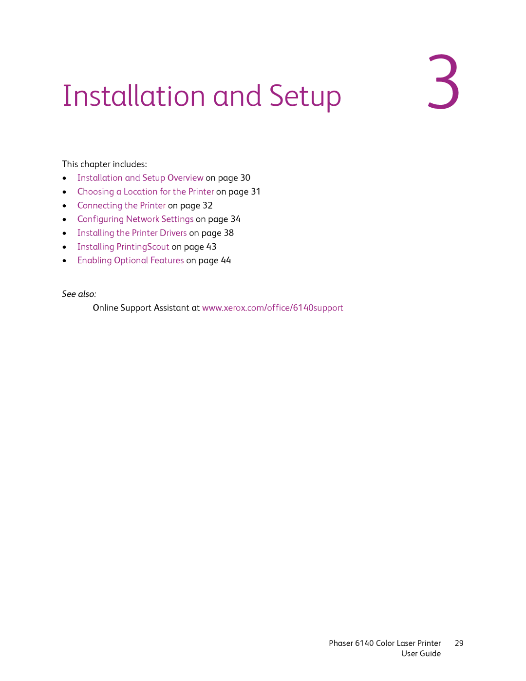 Xerox 6140 manual Installation and Setup 