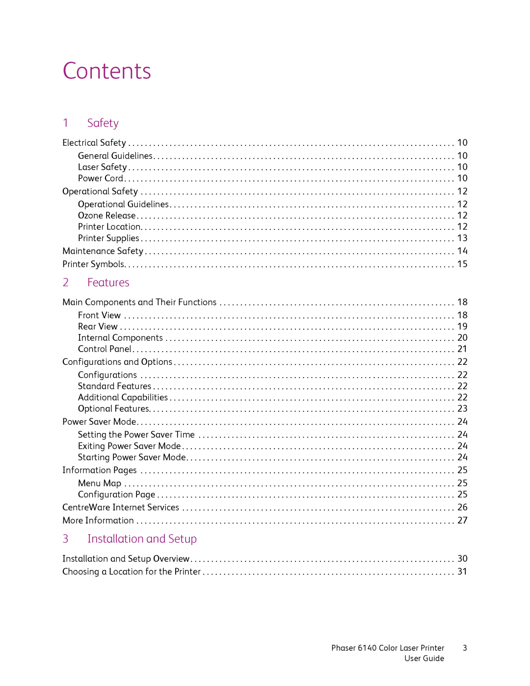 Xerox 6140 manual Contents 