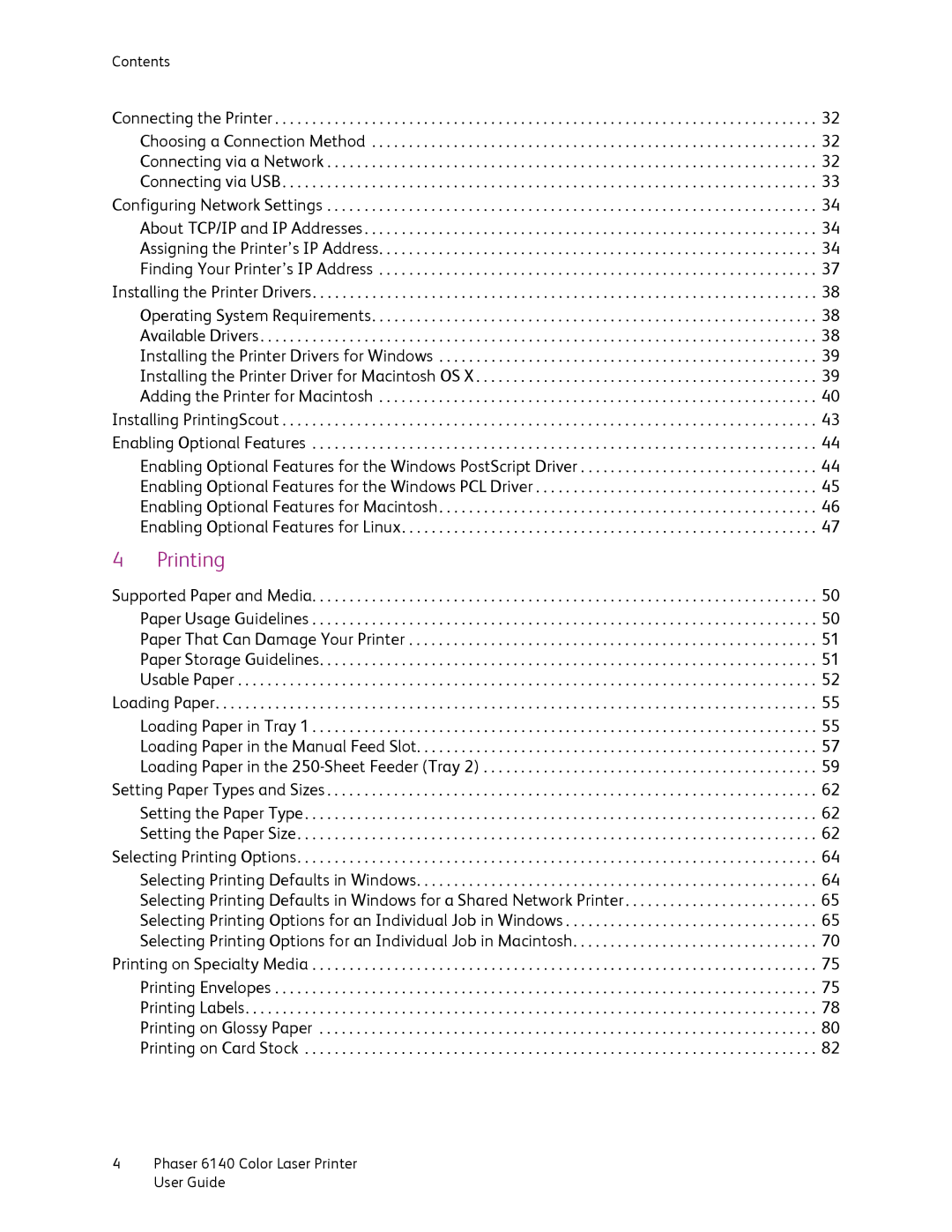 Xerox 6140 manual Printing 