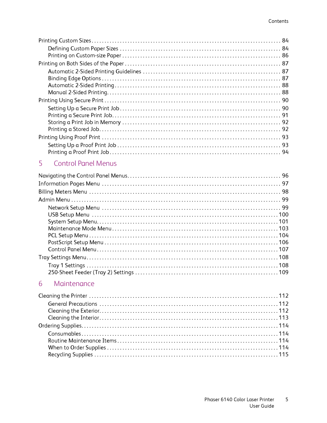 Xerox 6140 manual Control Panel Menus 