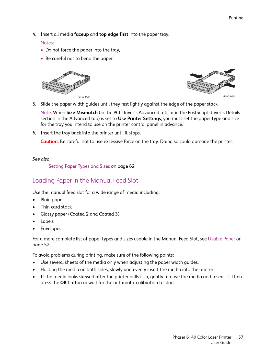 Xerox 6140 manual Loading Paper in the Manual Feed Slot 