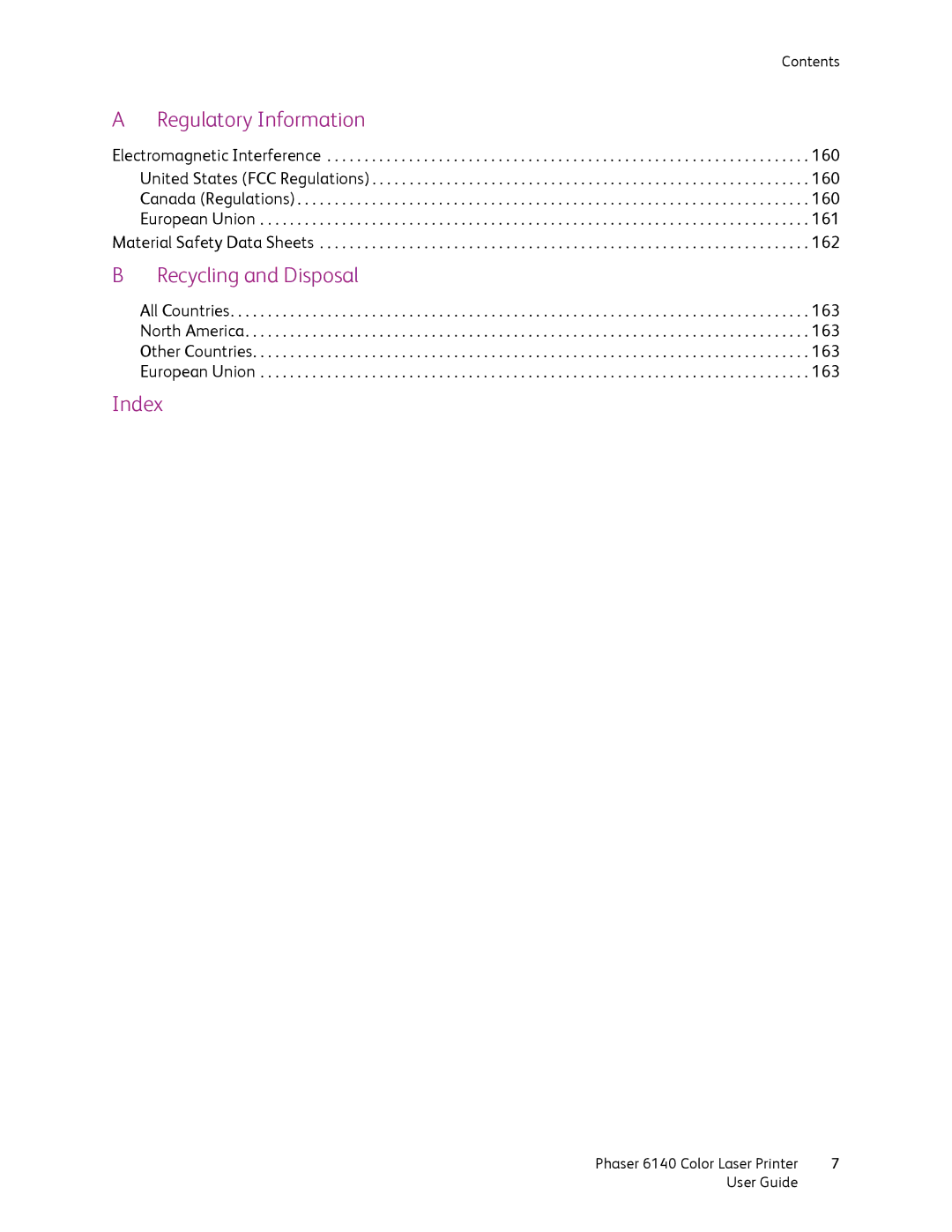 Xerox 6140 manual Recycling and Disposal 